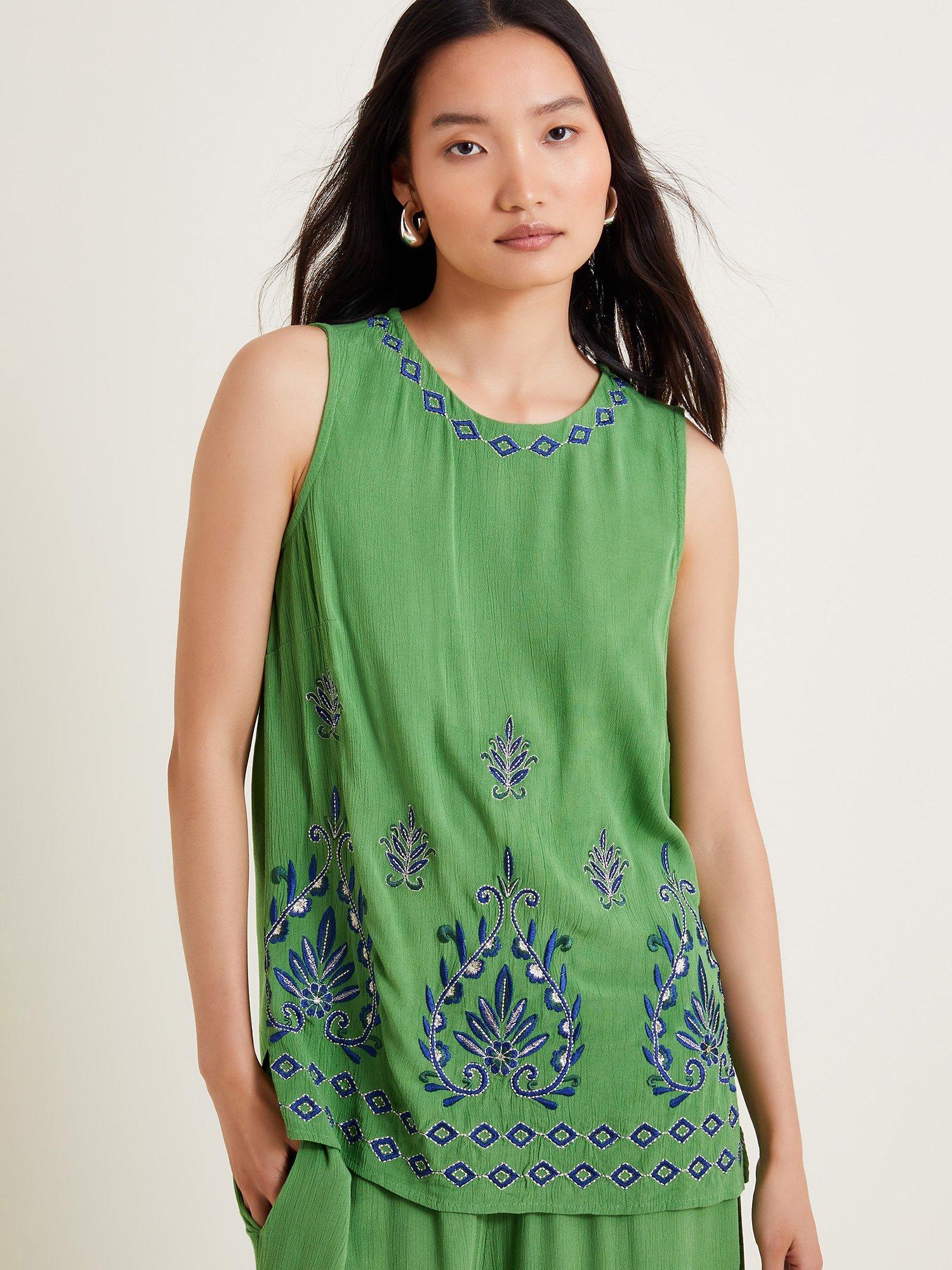Monsoon Saffron Embroidered Tank Top, Green