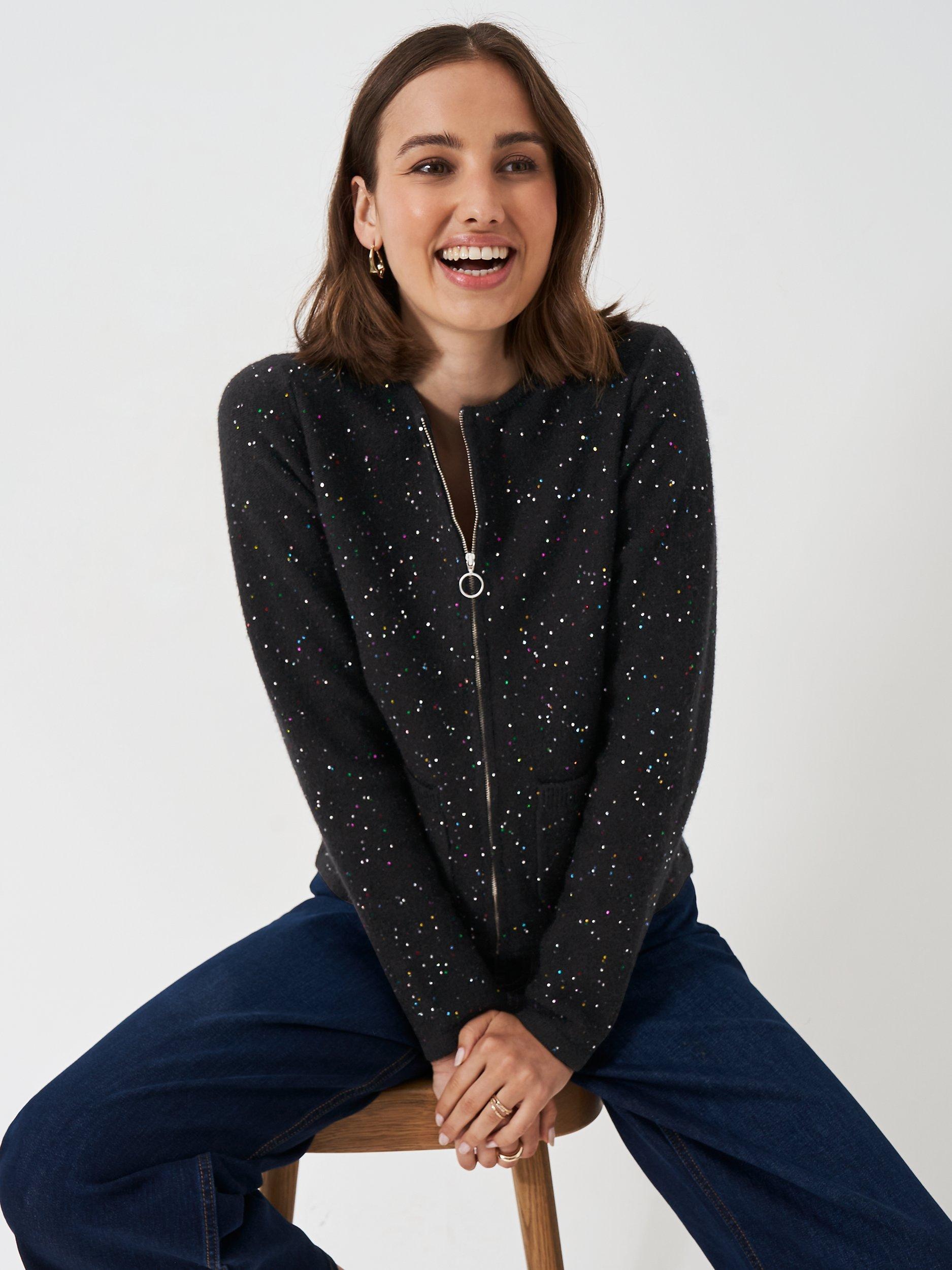 Crew Clothing Glitterball Speckle Cardigan, Black/Multi