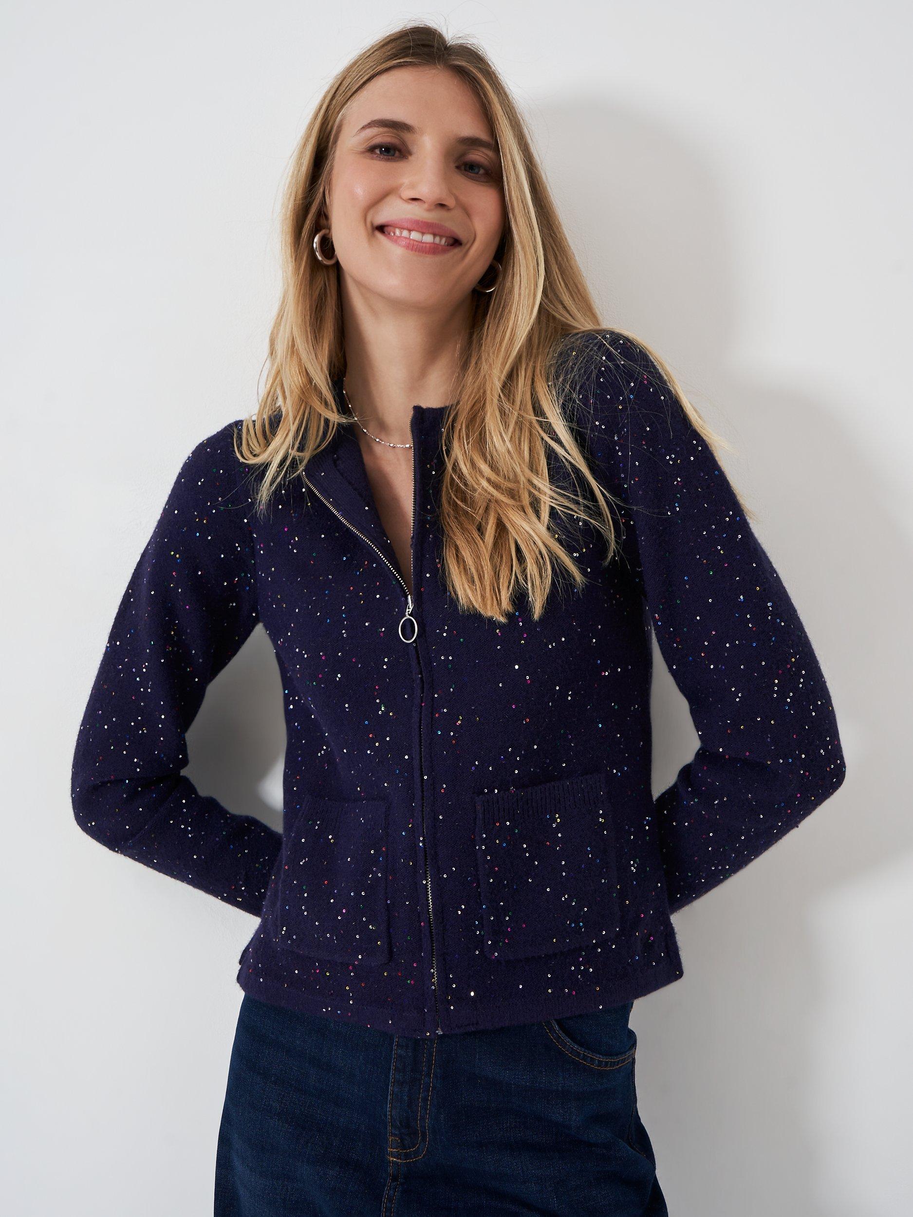 Crew Clothing Glitterball Speckle Cardigan, Navy/Multi