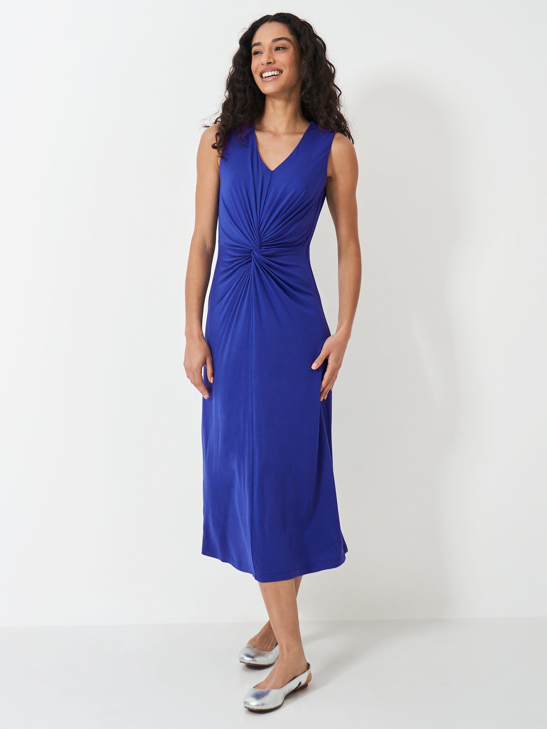 Crew Clothing Floral Sleeveless Twist Jersey Dress, Bright Blue