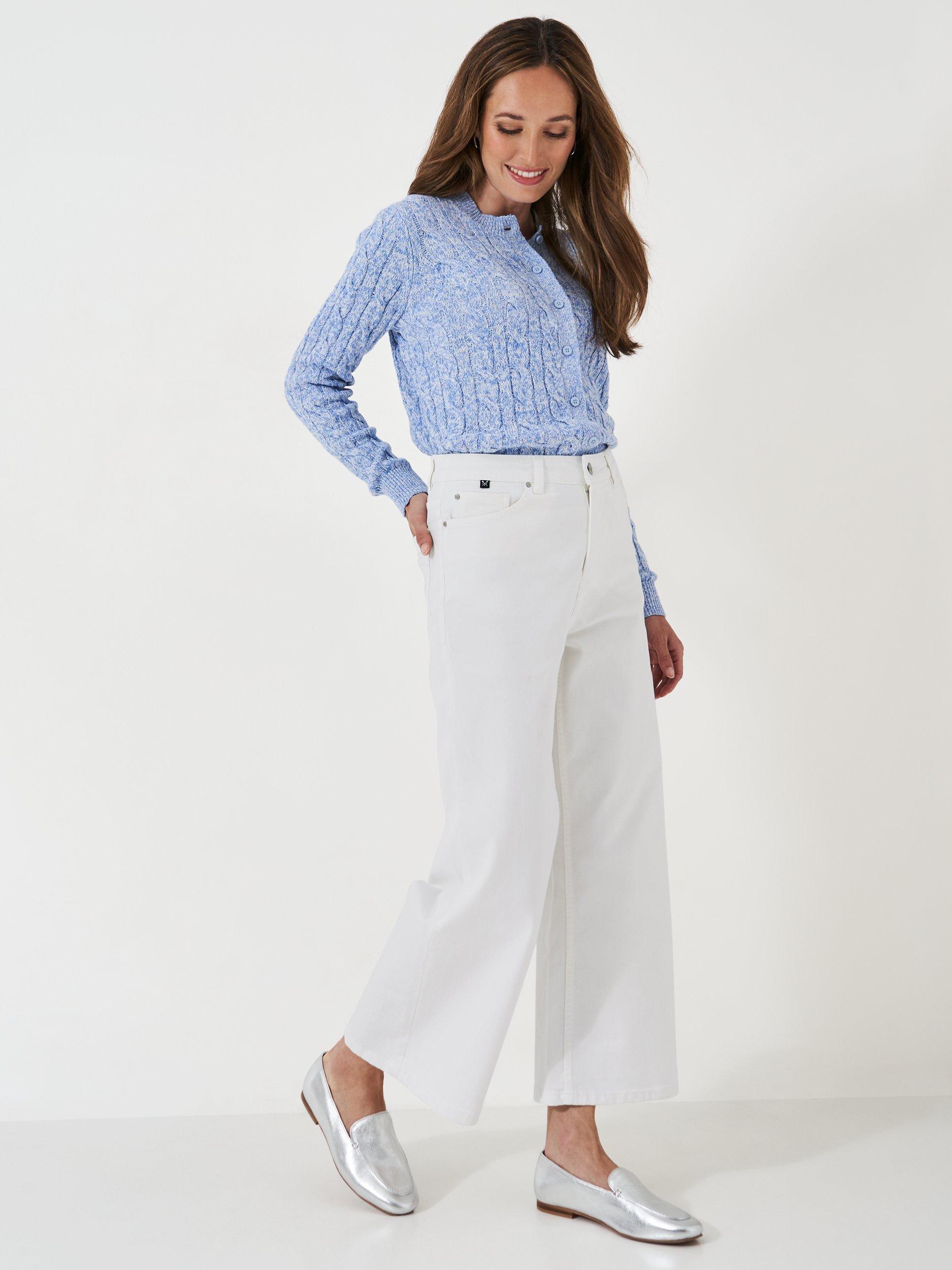 Product image 1 of 5, which shows Crew Clothing Wide Leg Cropped Jeans, White, 8
