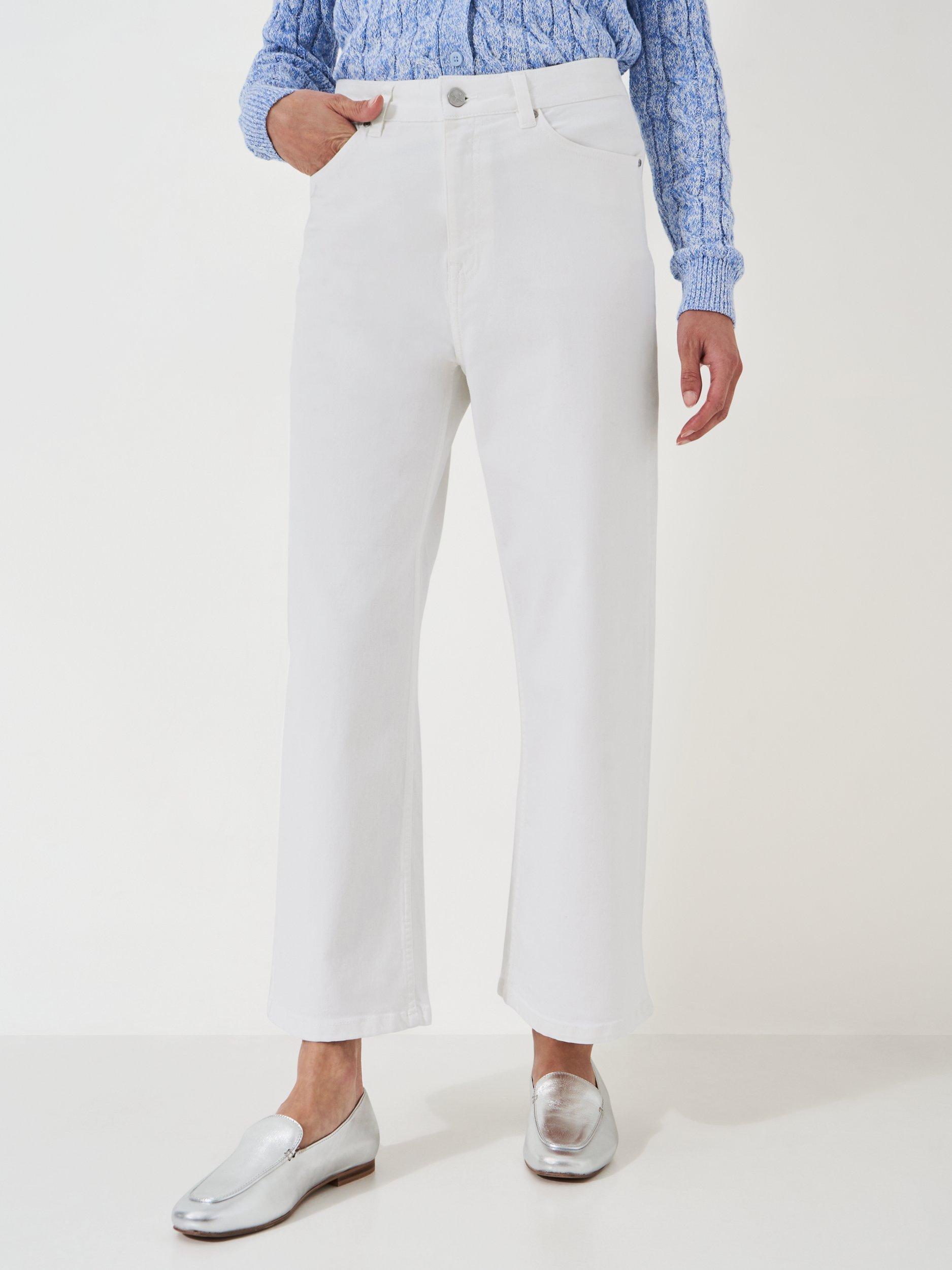 Product image 2 of 5, which shows Crew Clothing Wide Leg Cropped Jeans, White, 8