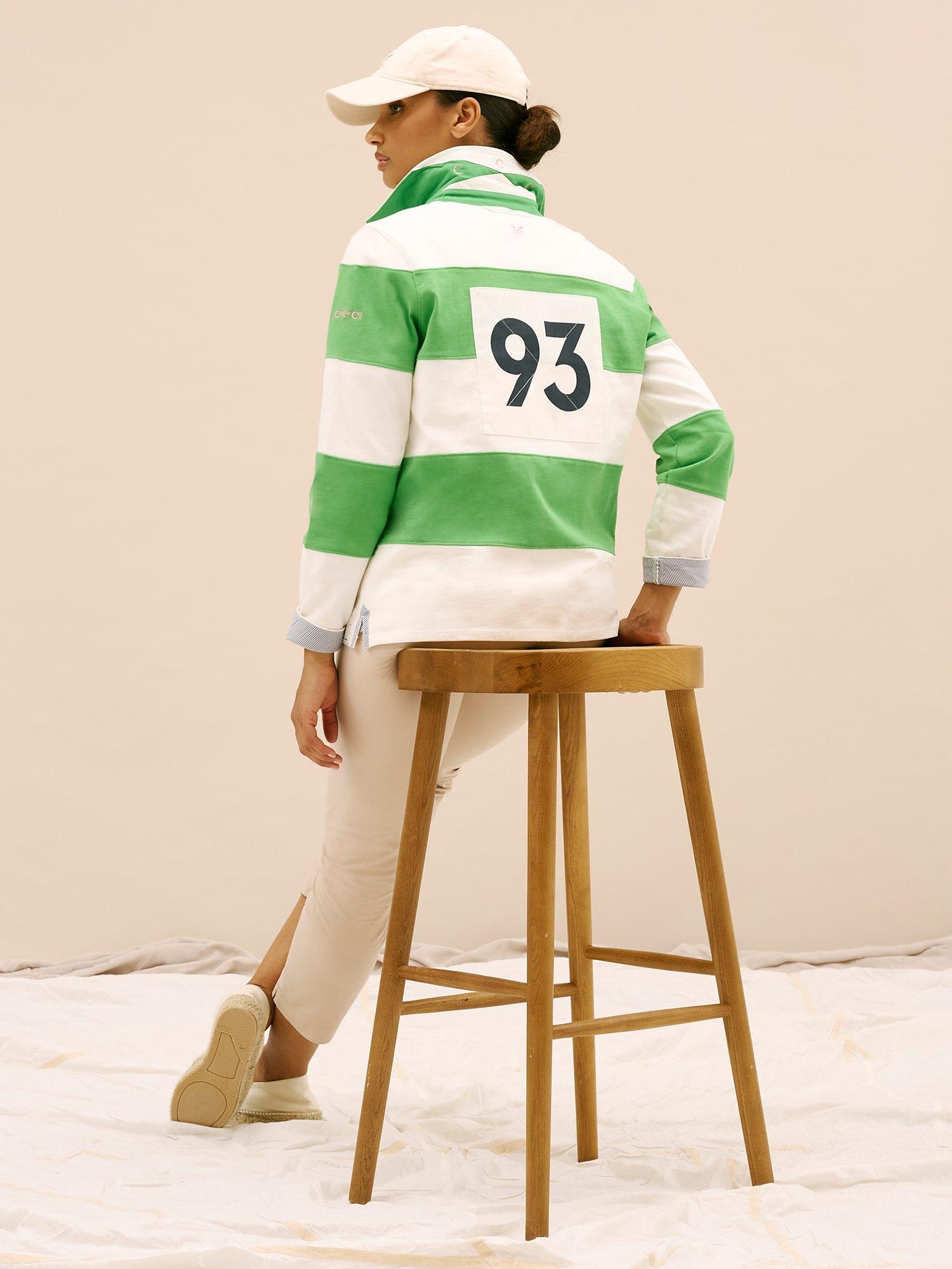 Product image 6 of 6, which shows Crew Clothing Long Sleeve Stripe Rugby Shirt, Bottle Green, 8