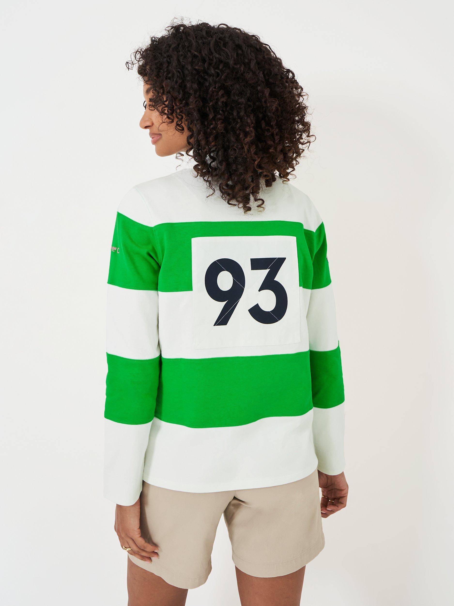 Product image 2 of 6, which shows Crew Clothing Long Sleeve Stripe Rugby Shirt, Bottle Green, 8