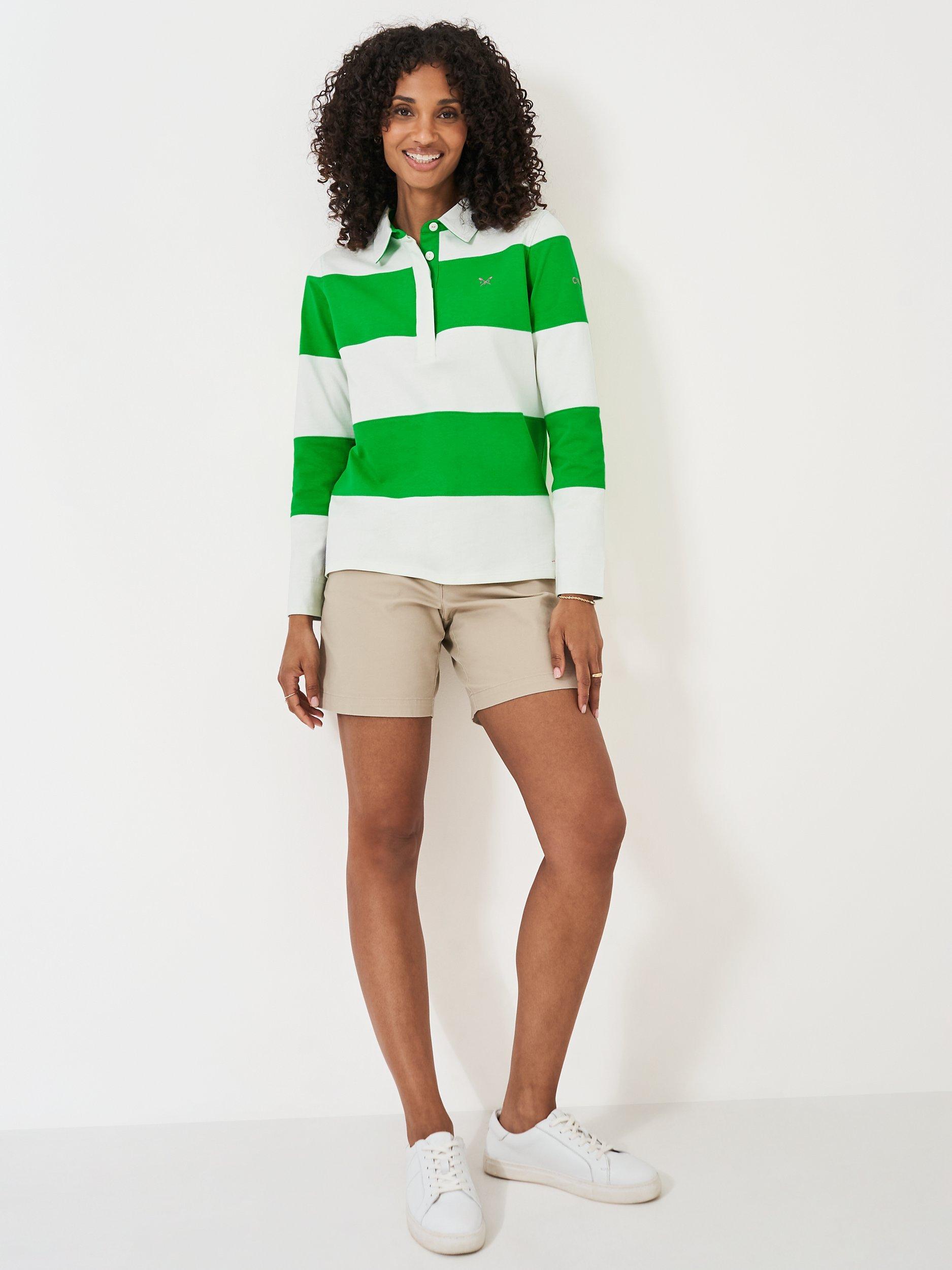 Product image 3 of 6, which shows Crew Clothing Long Sleeve Stripe Rugby Shirt, Bottle Green, 8
