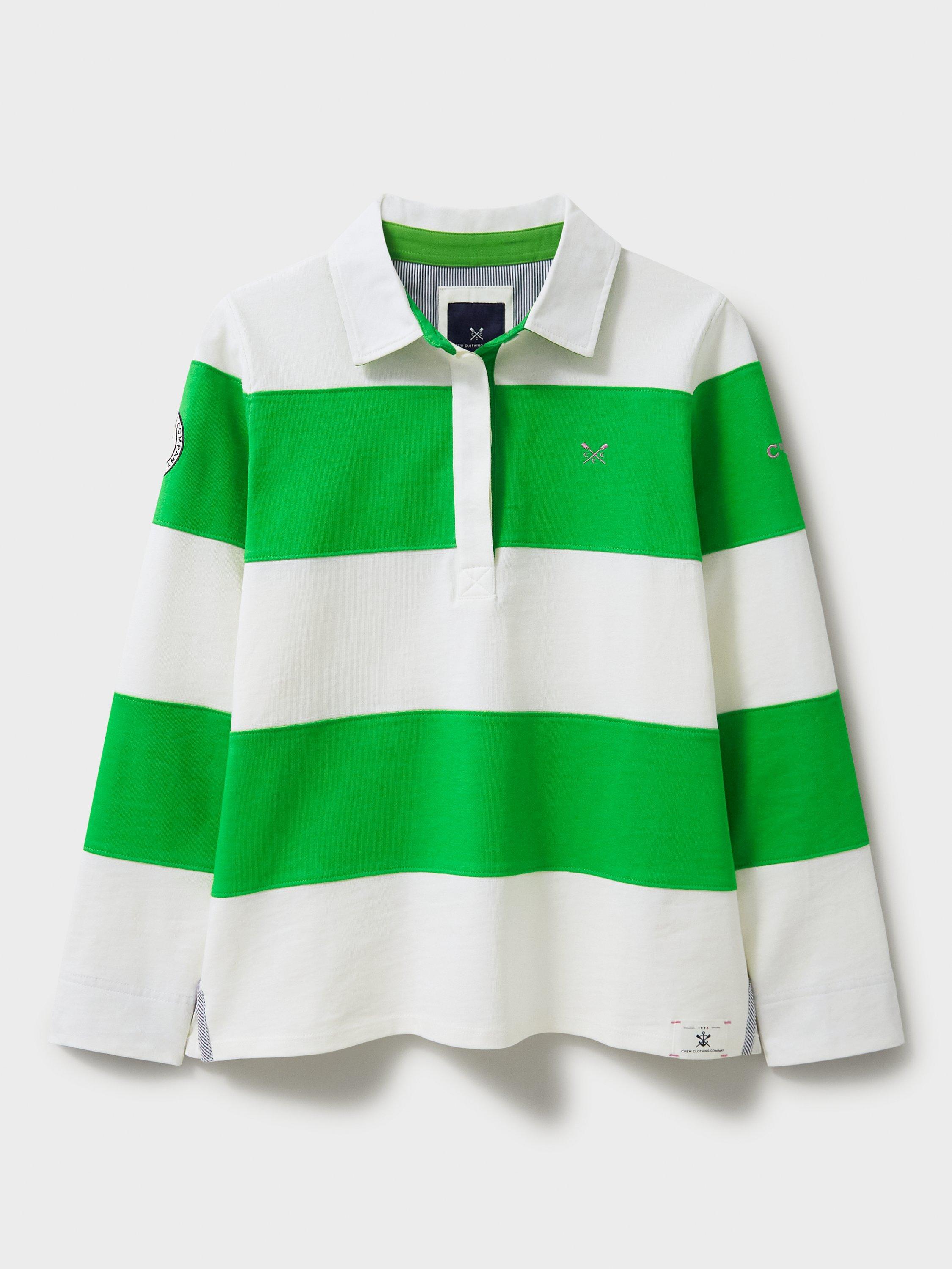 Product image 4 of 6, which shows Crew Clothing Long Sleeve Stripe Rugby Shirt, Bottle Green, 8