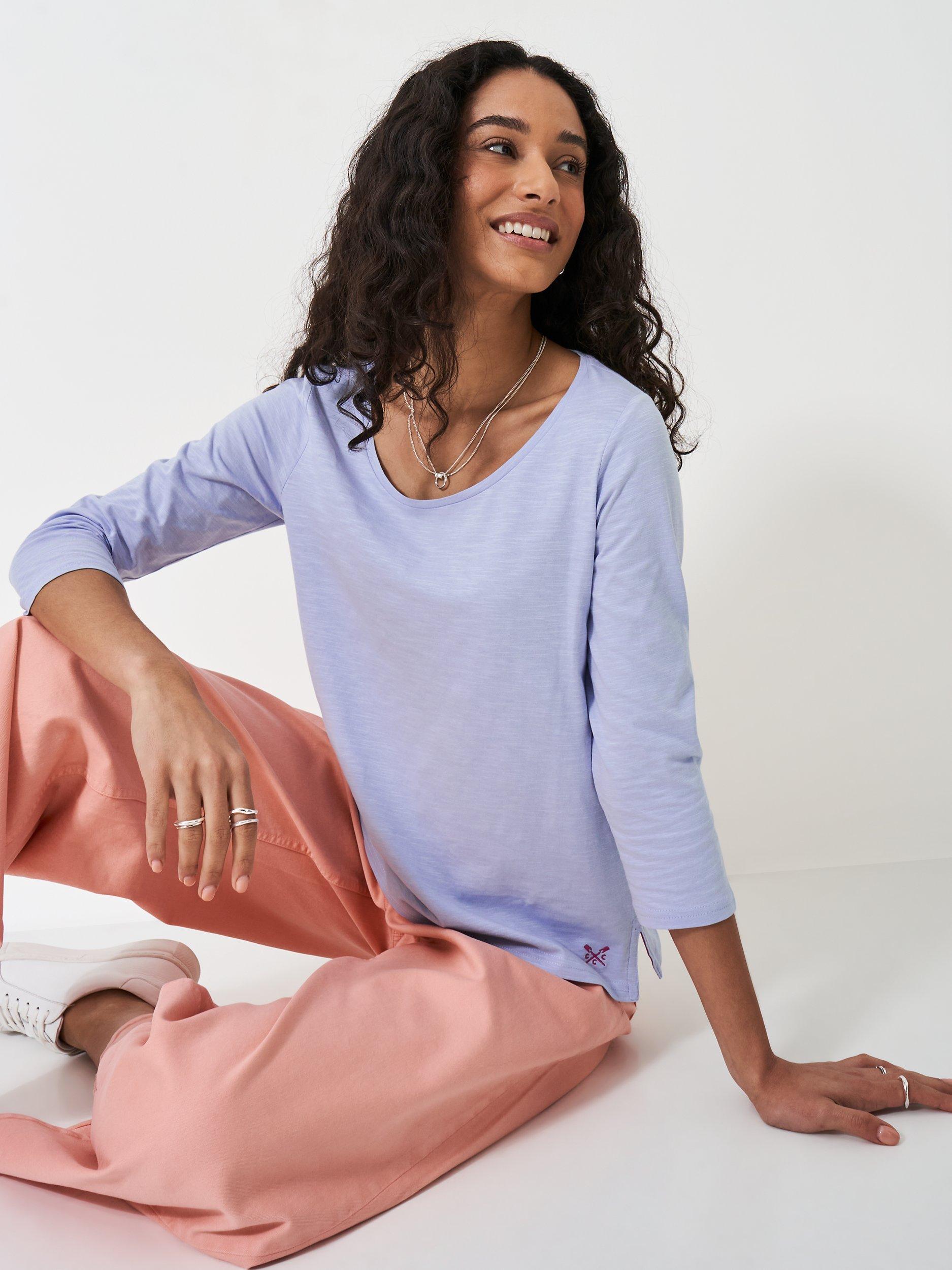 Crew Clothing Perfect Slub Scoop Neck Top, Bright Blue