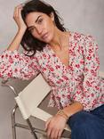 Mint Velvet Floral Print Blouse, Red/Multi