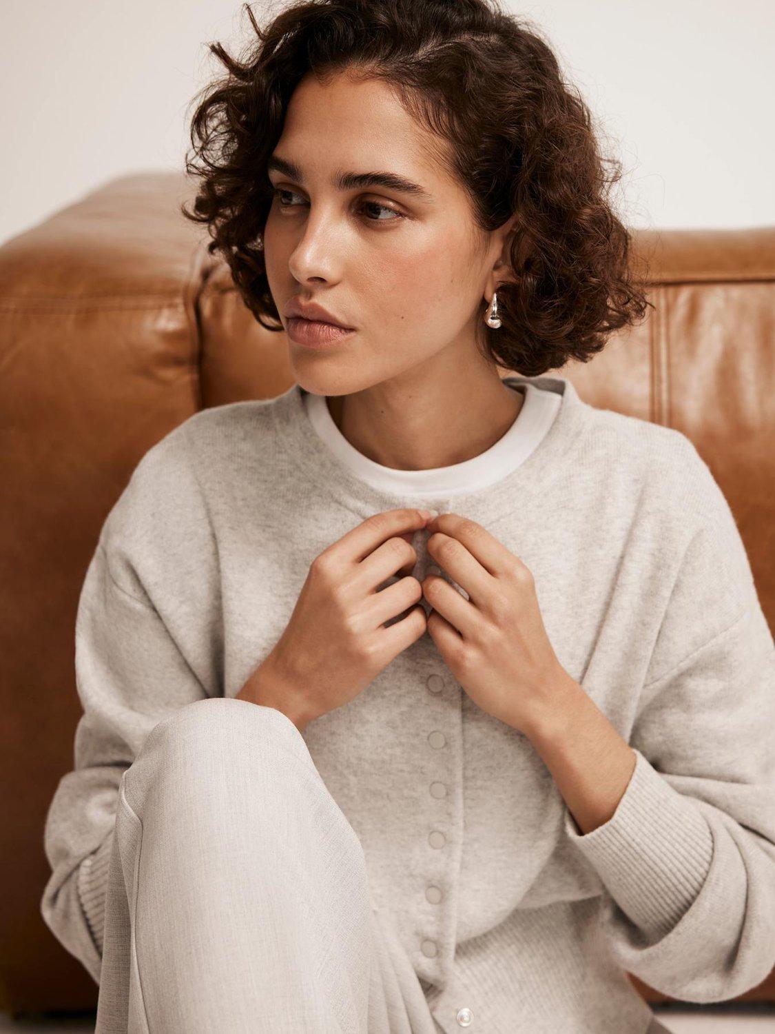 Product image 6 of 8, which shows Mint Velvet Cotton Blend Cardigan, Grey, L