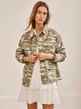 Mint Velvet Camouflage Denim Jacket, Green/Multi