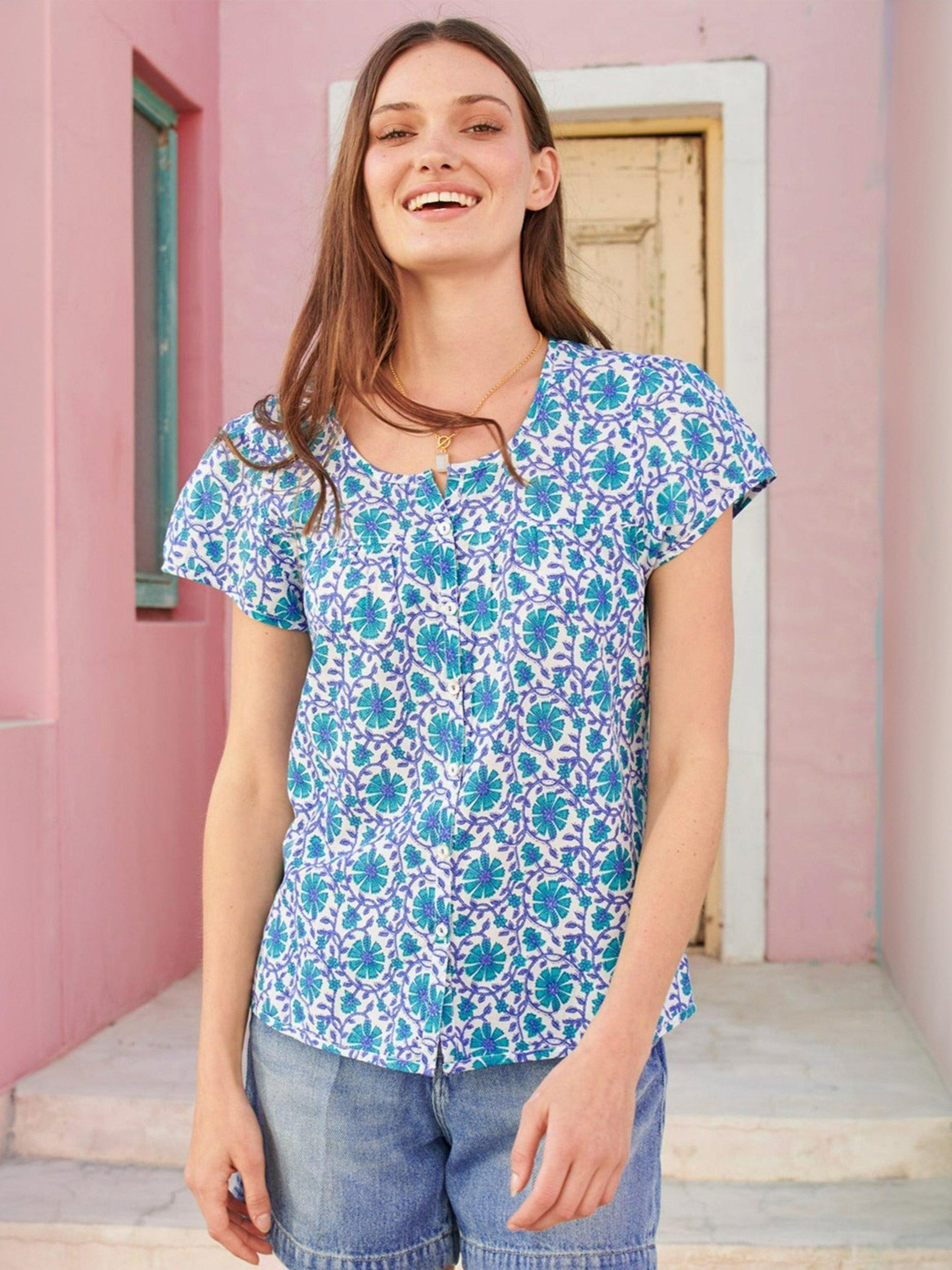 Product image 1 of 3, which shows Aspiga Lisbon Floral Organic Cotton Top, Multi, S
