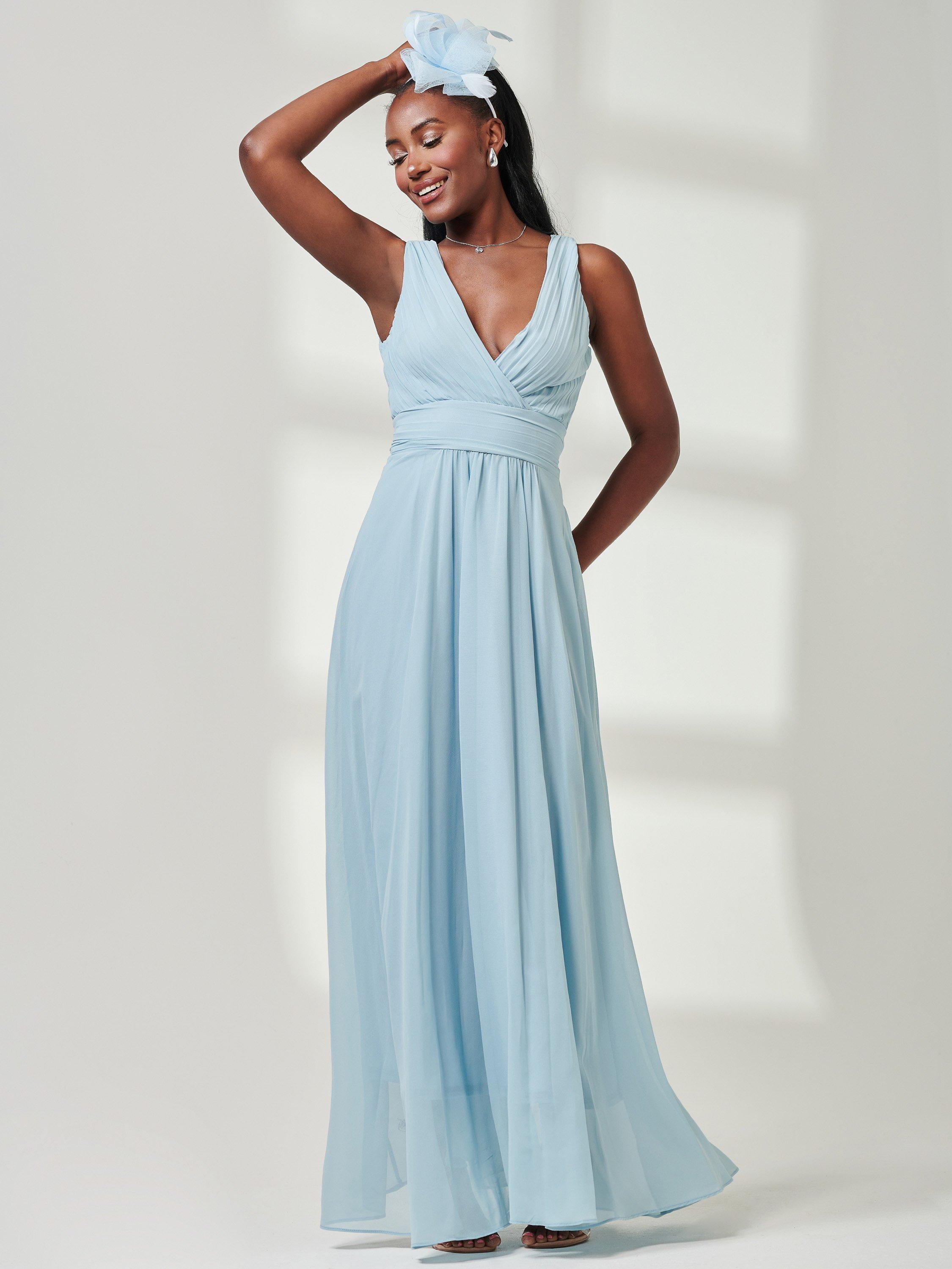 Jolie Moi Pleated Bodice Chiffon Maxi Dress Ice Blue