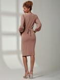 Jolie Moi Kinslee Long Sleeve Pegged Dress, Dusty Pink