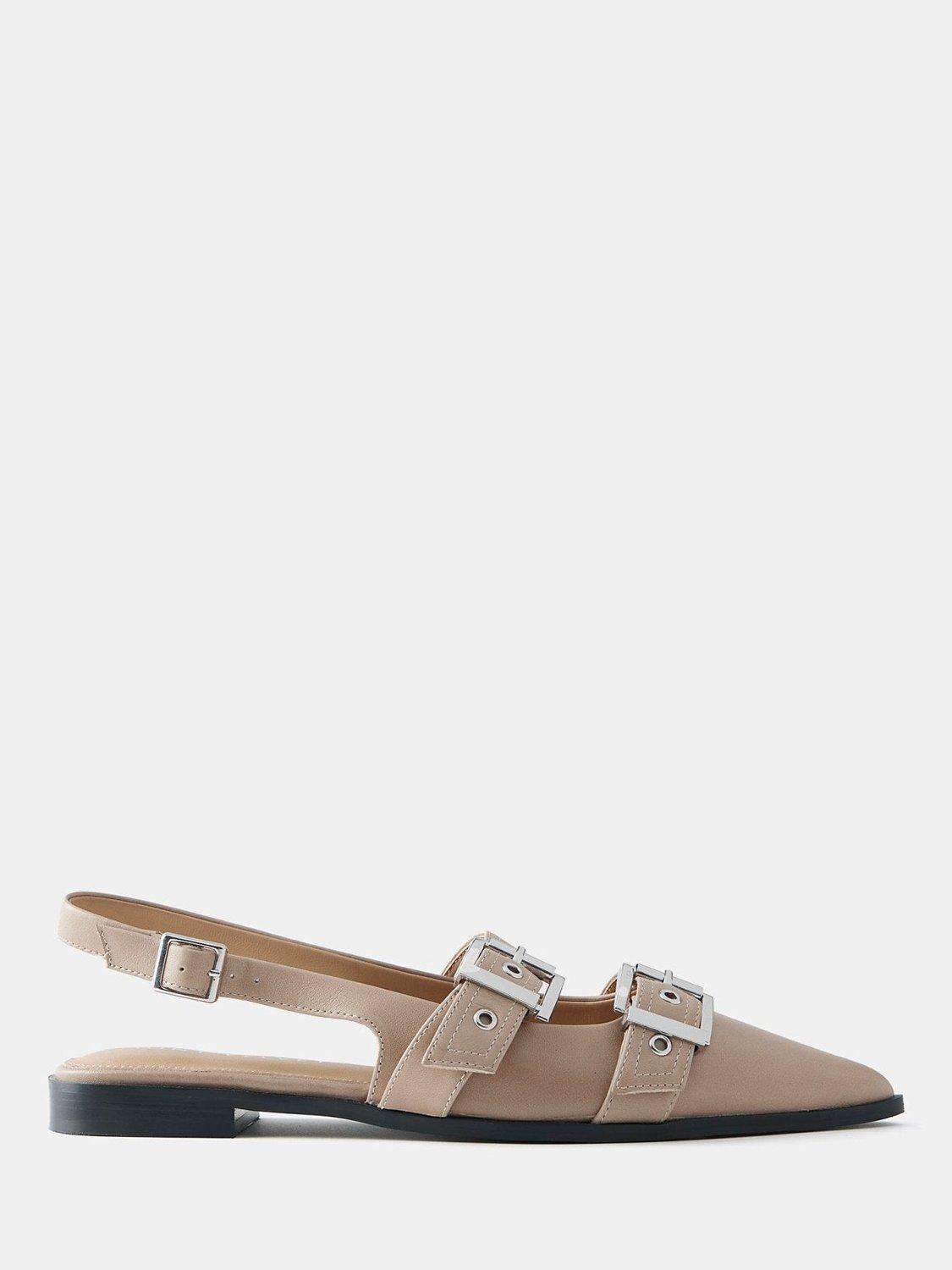 Product image 1 of 4, which shows Mint Velvet Leather Buckled Pointed Pumps, Taupe, 3