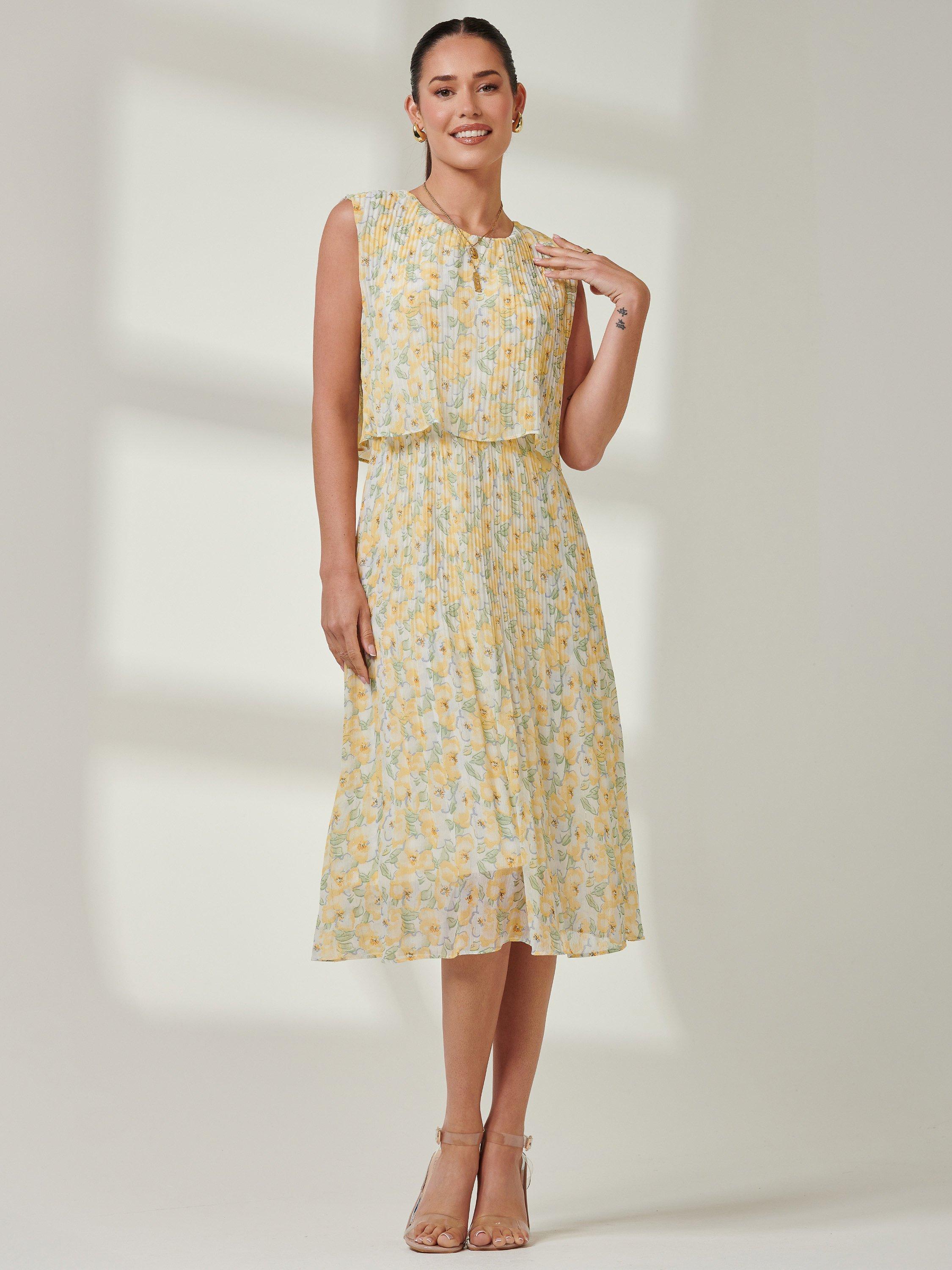 Jolie Moi Olena Floral Tier Dress, Yellow/Multi
