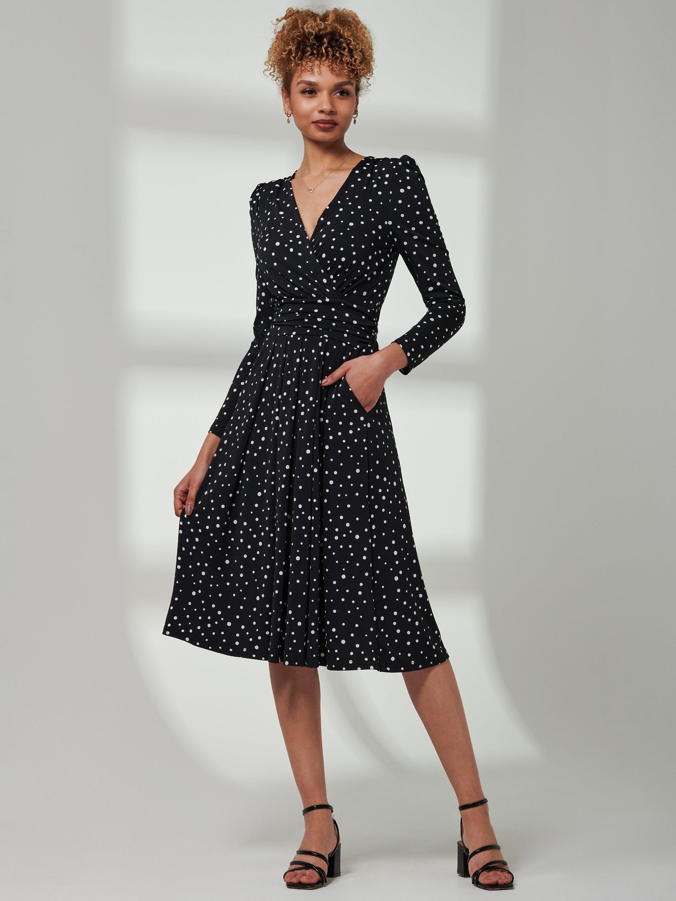 Jolie Moi Rafella Spot Midi Dress, Black/White
