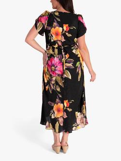 chesca Floral Print Midi Dress, Black/Multi - view 2, Black/Multi