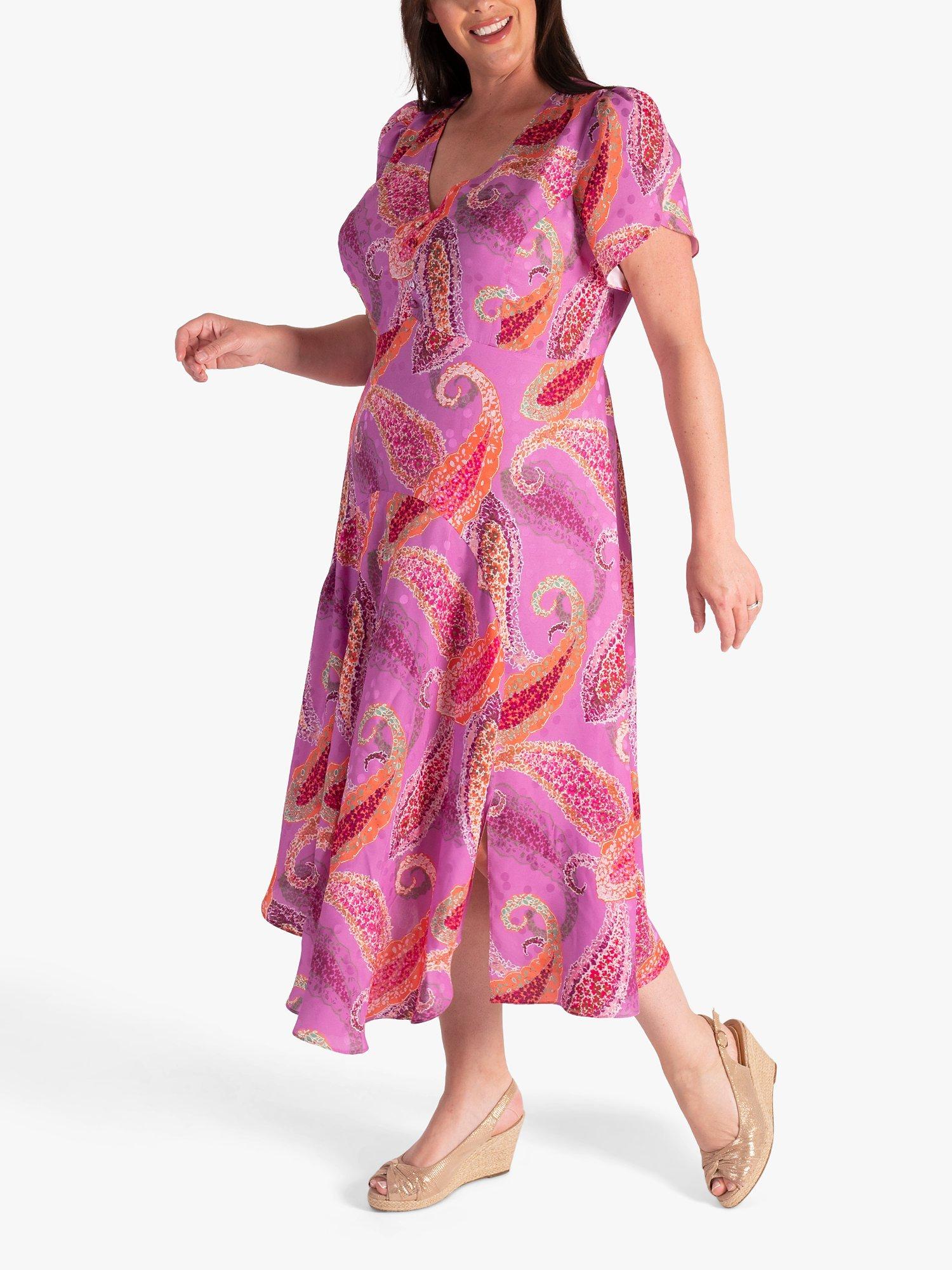 Product image 3 of 6, which shows chesca Paisley Print Midi Dress, Pink/Multi, 12-14