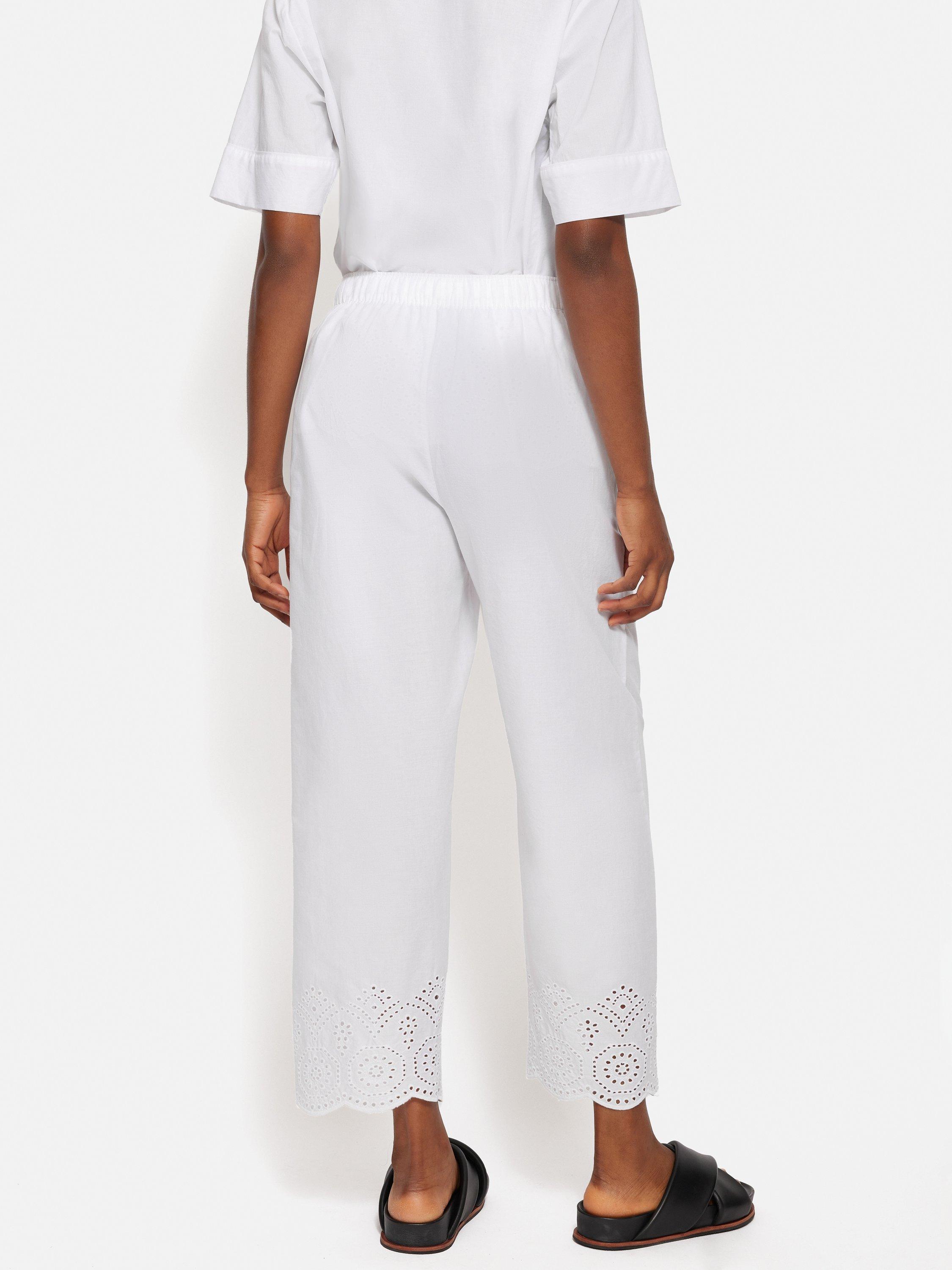 Product image 2 of 5, which shows Jigsaw Broderie Anglaise Trousers, White, XS