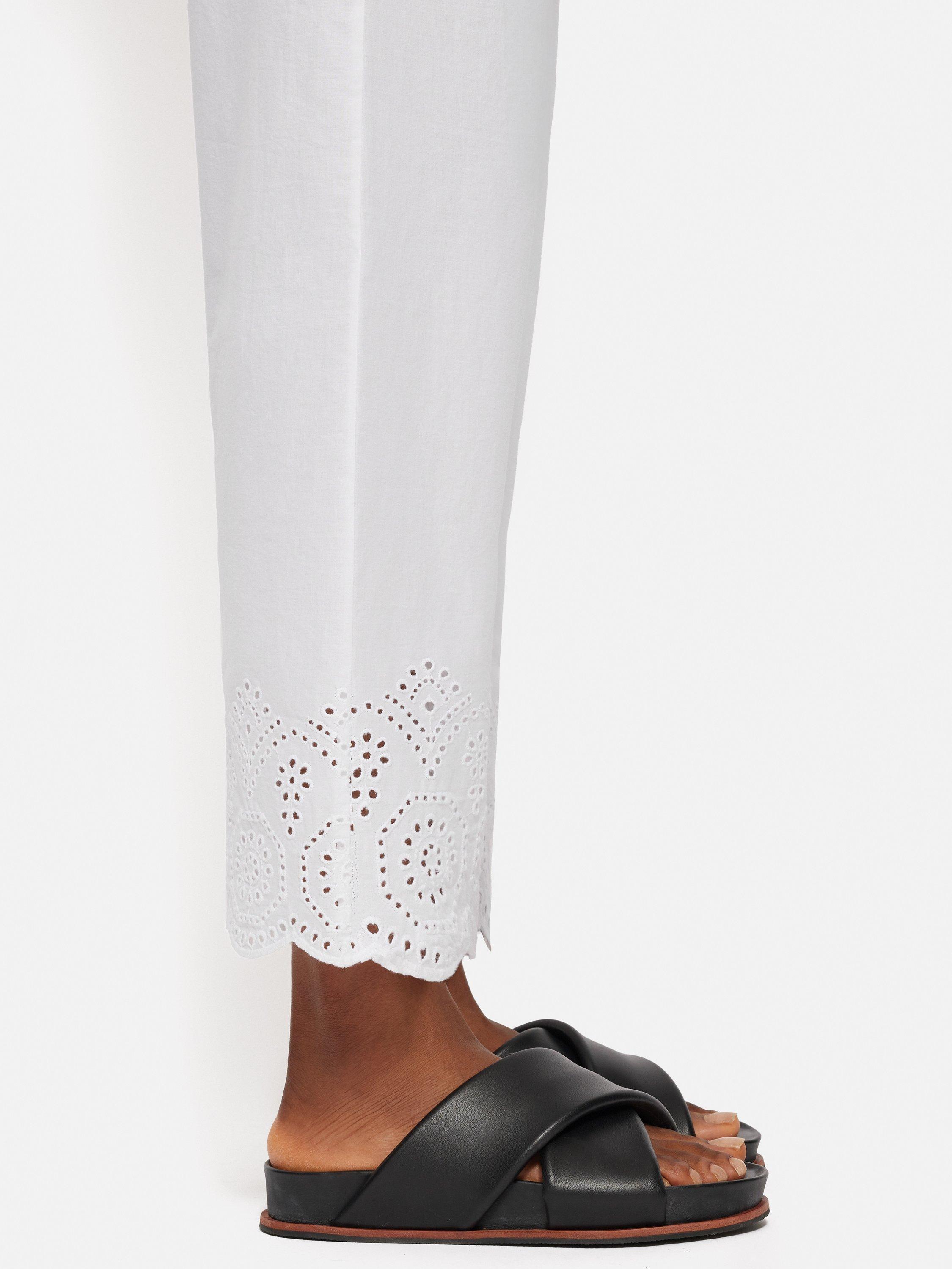 Product image 3 of 5, which shows Jigsaw Broderie Anglaise Trousers, White, XS