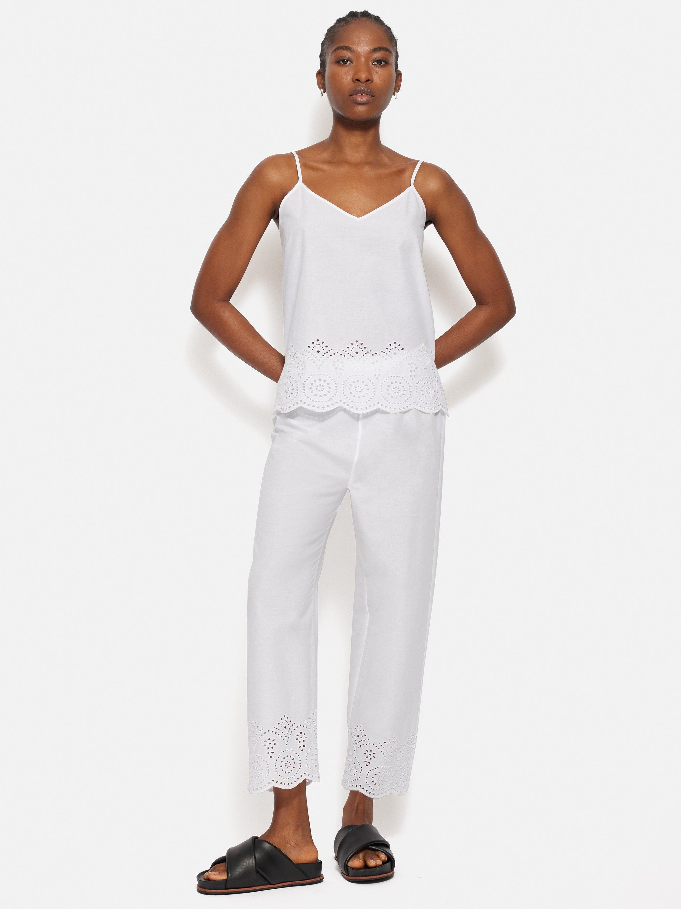 Product image 4 of 5, which shows Jigsaw Broderie Anglaise Trousers, White, XS