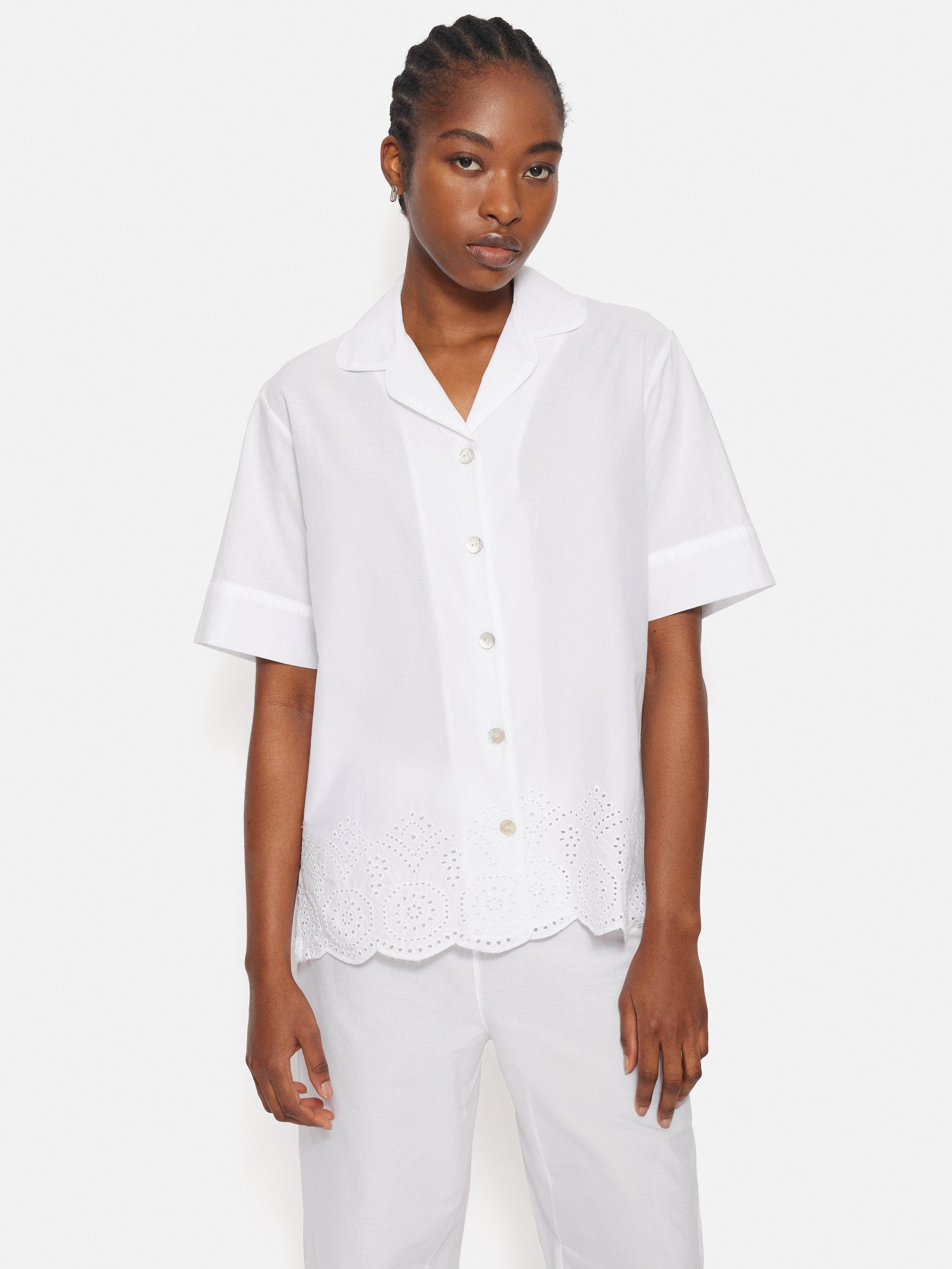 Product image 1 of 7, which shows Jigsaw Broderie Anglaise Top, White, XS