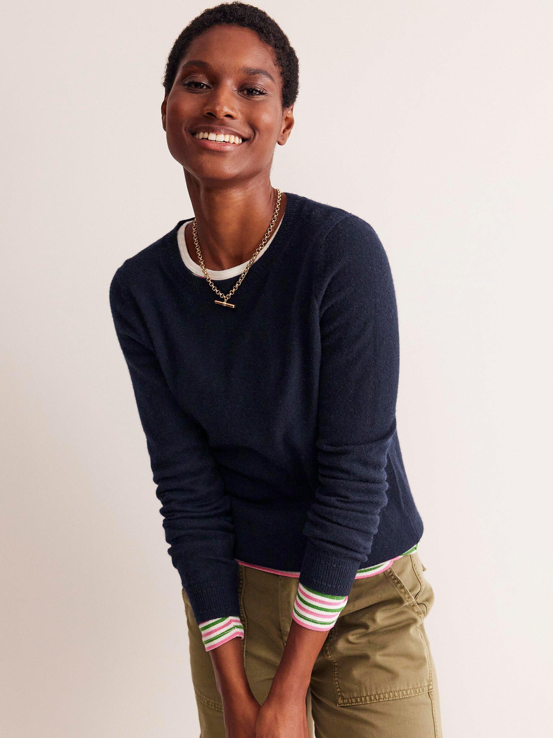 Product image 4 of 6, which shows Boden Eva Cashmere Crew Neck Jumper, Navy, XS