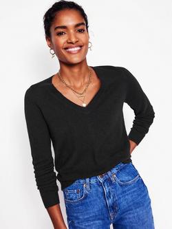 Boden Eva Cashmere V-Neck Jumper, Black, Black