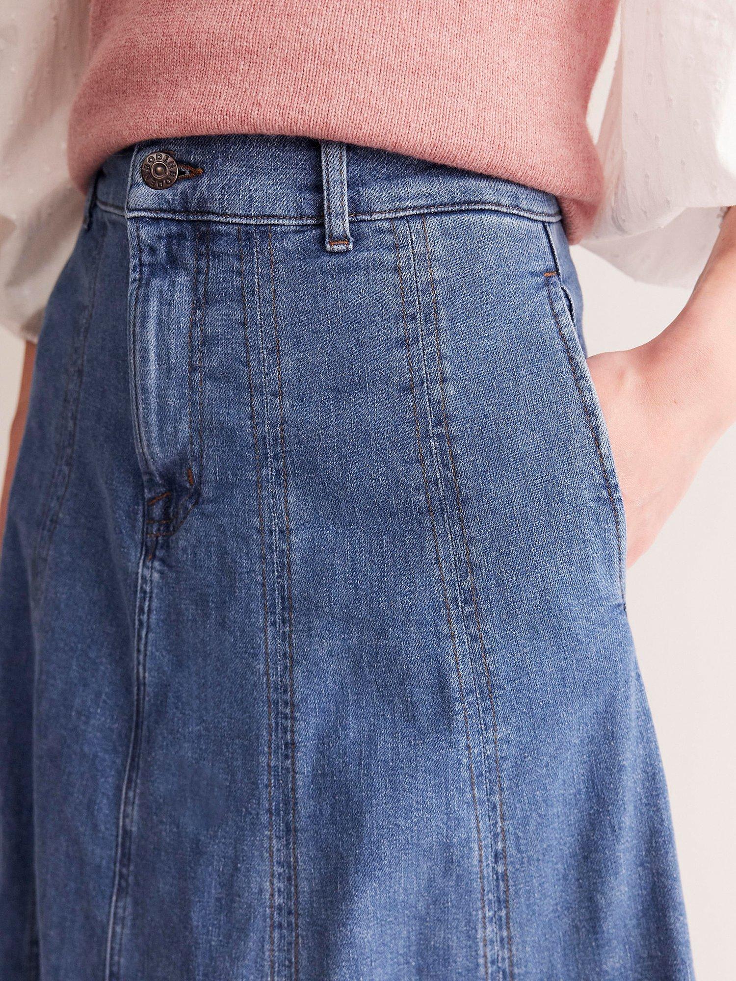 Product image 2 of 6, which shows Boden Panelled Denim Midi Skirt, Mid Vintage, 8