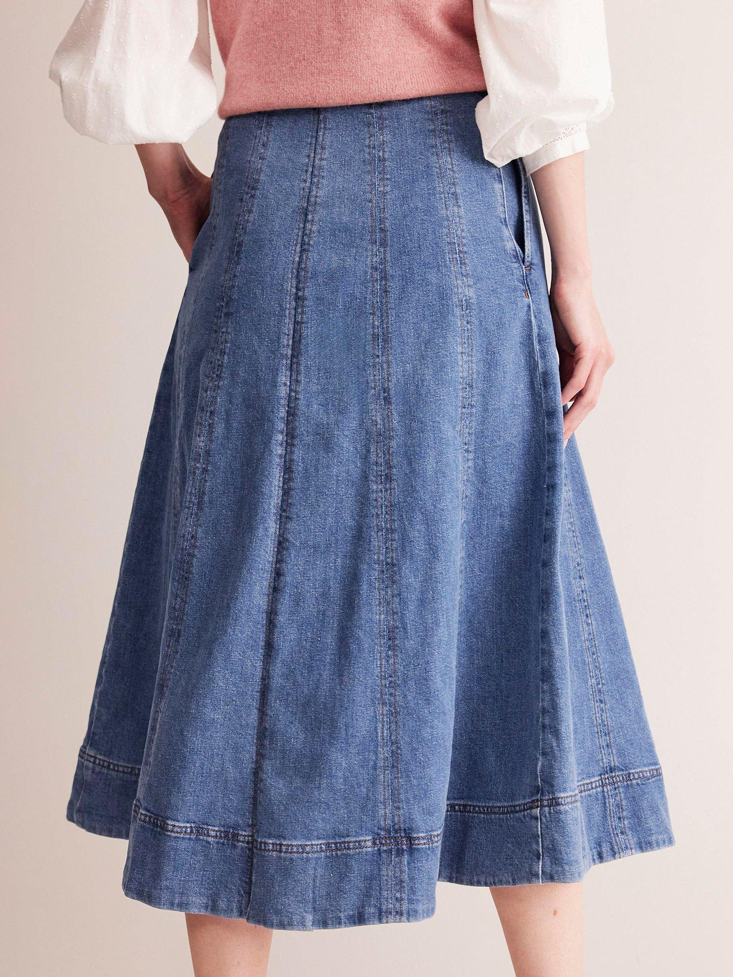 Product image 3 of 6, which shows Boden Panelled Denim Midi Skirt, Mid Vintage, 8