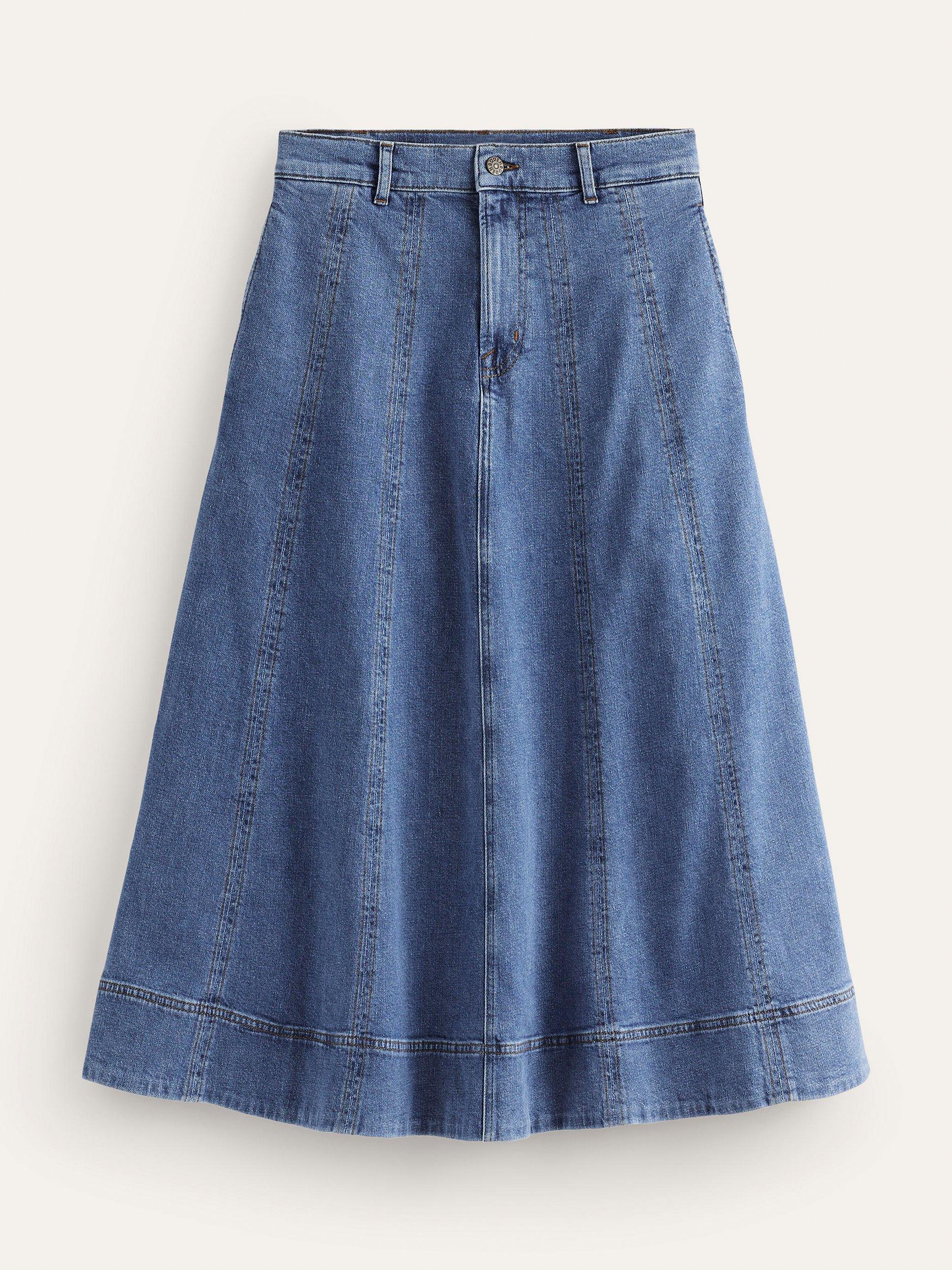Product image 5 of 6, which shows Boden Panelled Denim Midi Skirt, Mid Vintage, 8