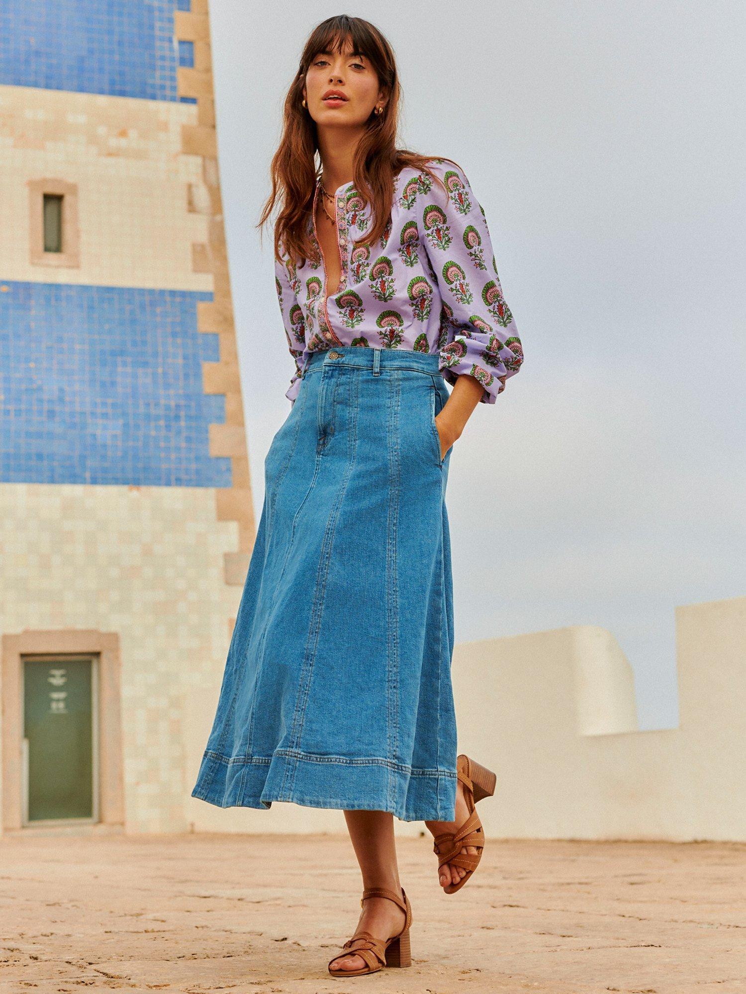 Product image 6 of 6, which shows Boden Panelled Denim Midi Skirt, Mid Vintage, 8