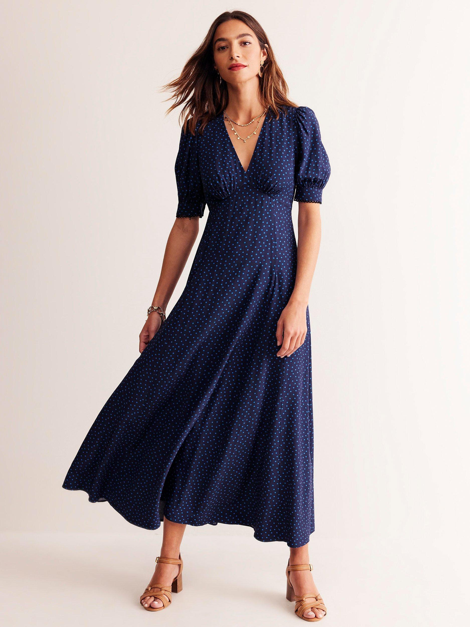 Boden Godet Tea Dress Blue