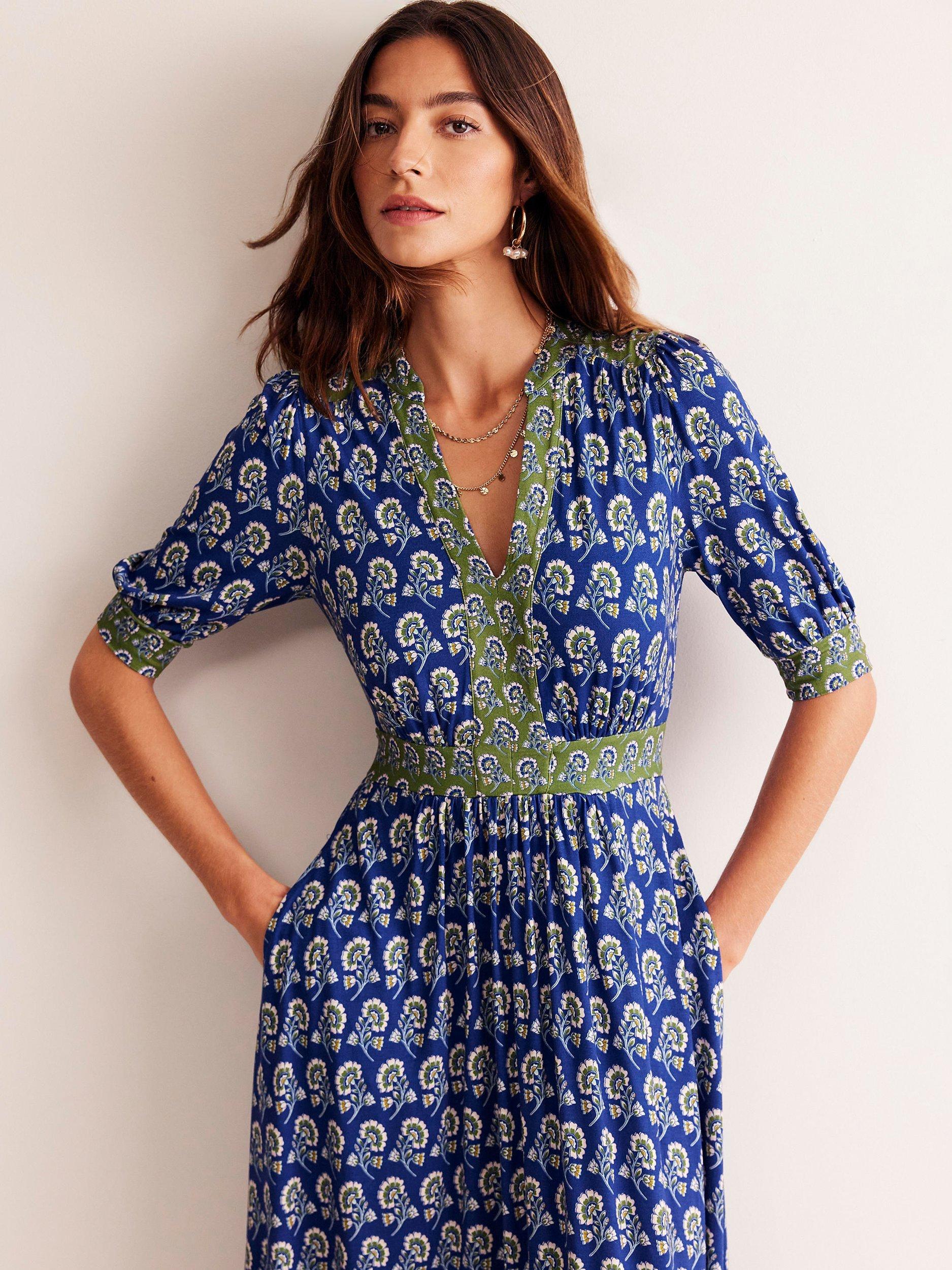 Boden Lily Jersey Midi Dress Blue Multi