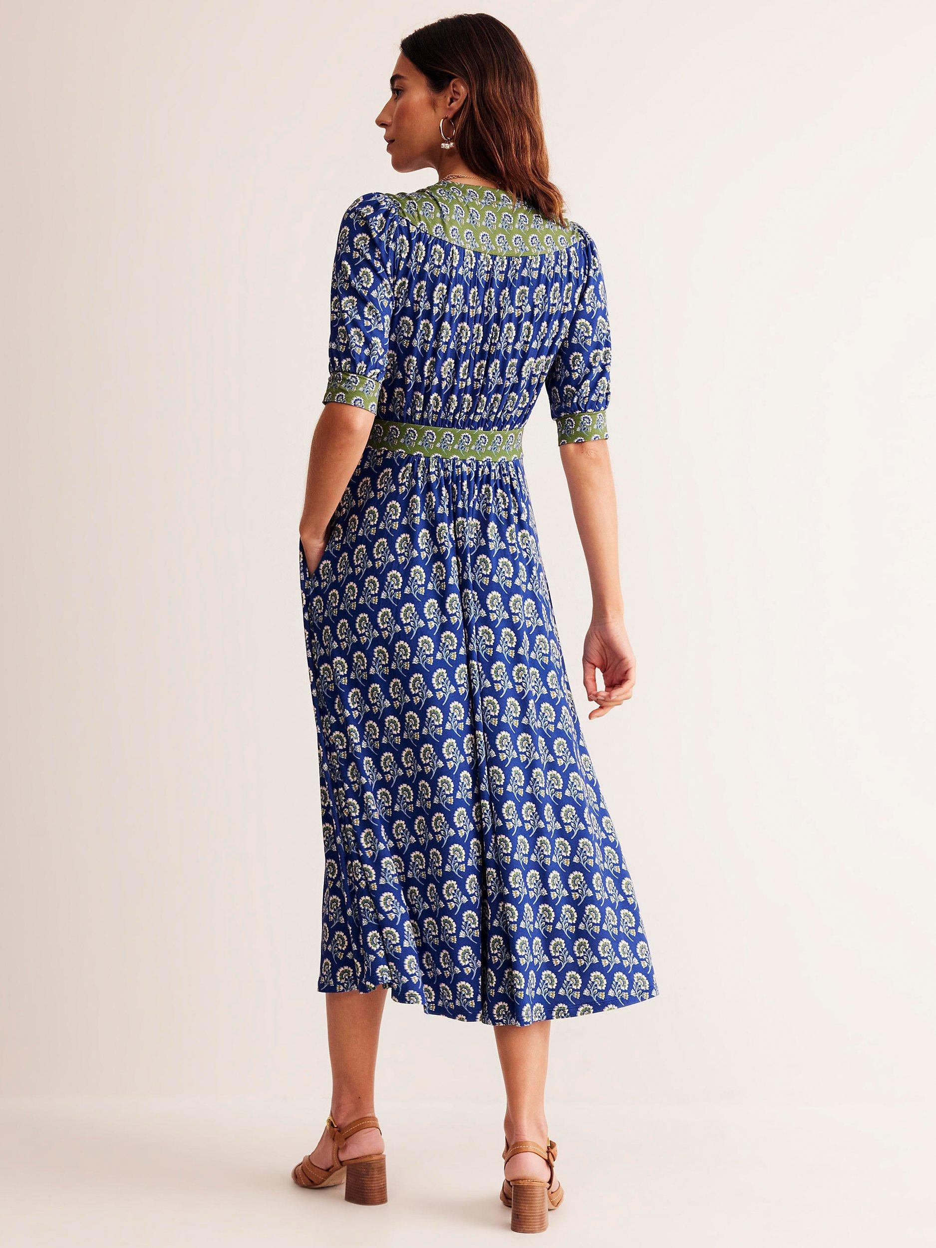 Boden Lily Jersey Midi Dress Blue Multi