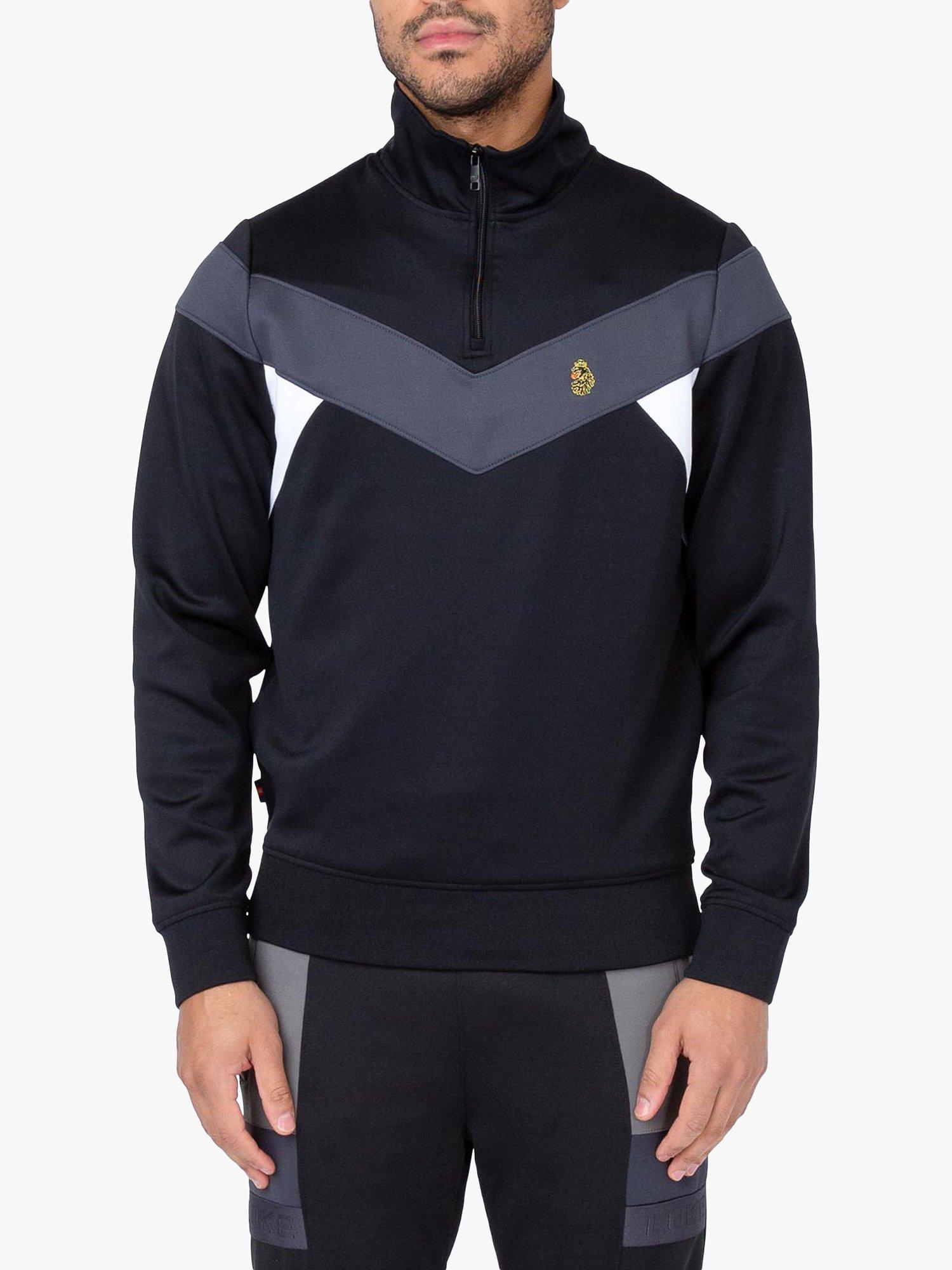 LUKE 1977 Kratos Zip Neck Sweat Top, Stone, Black