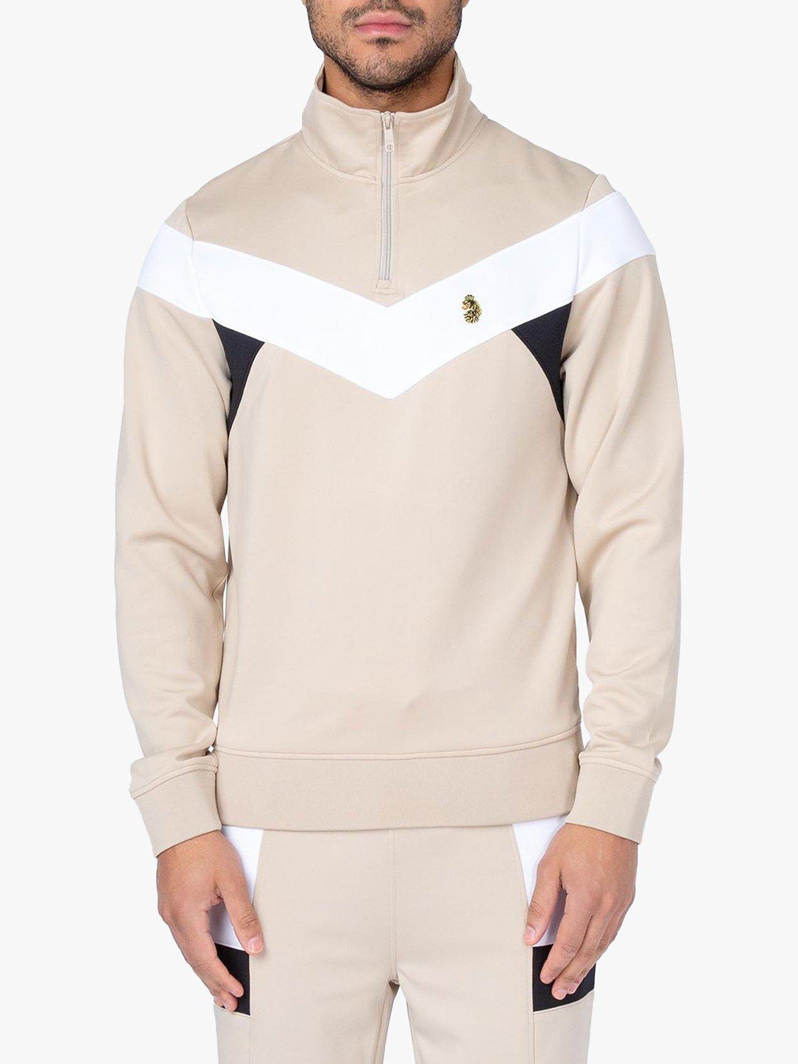 LUKE 1977 Kratos Zip Neck Sweat Top, Stone, Stone