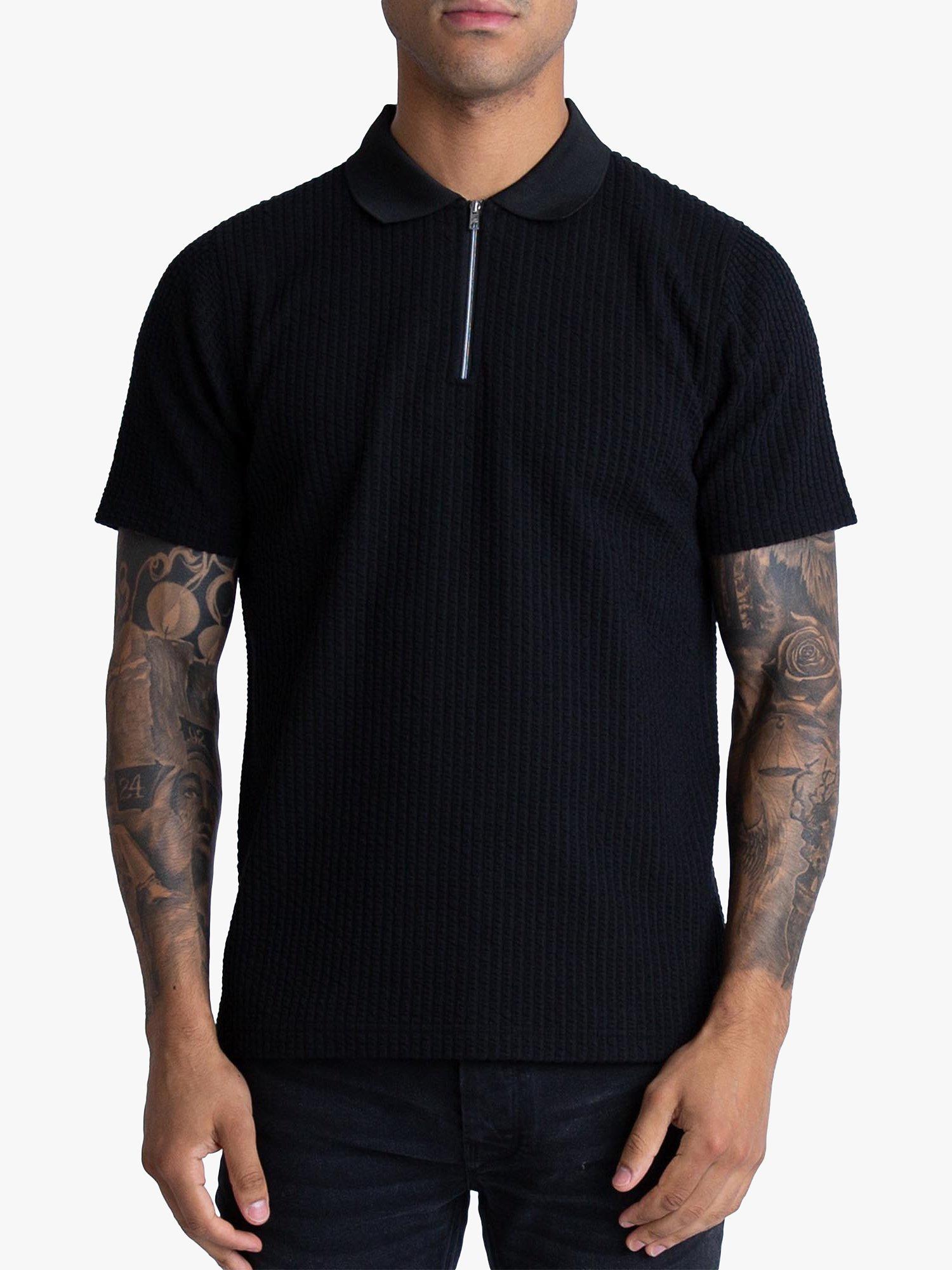 LUKE 1977 Waffle Knit Zip Neck Polo Shirt