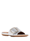 FitFlop Embellished Buckle Leather Sliders, Silver