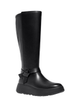 FitFlop Leather Blend F-Mode Folded-Knot Flatform Tall Stretch Boots, Black