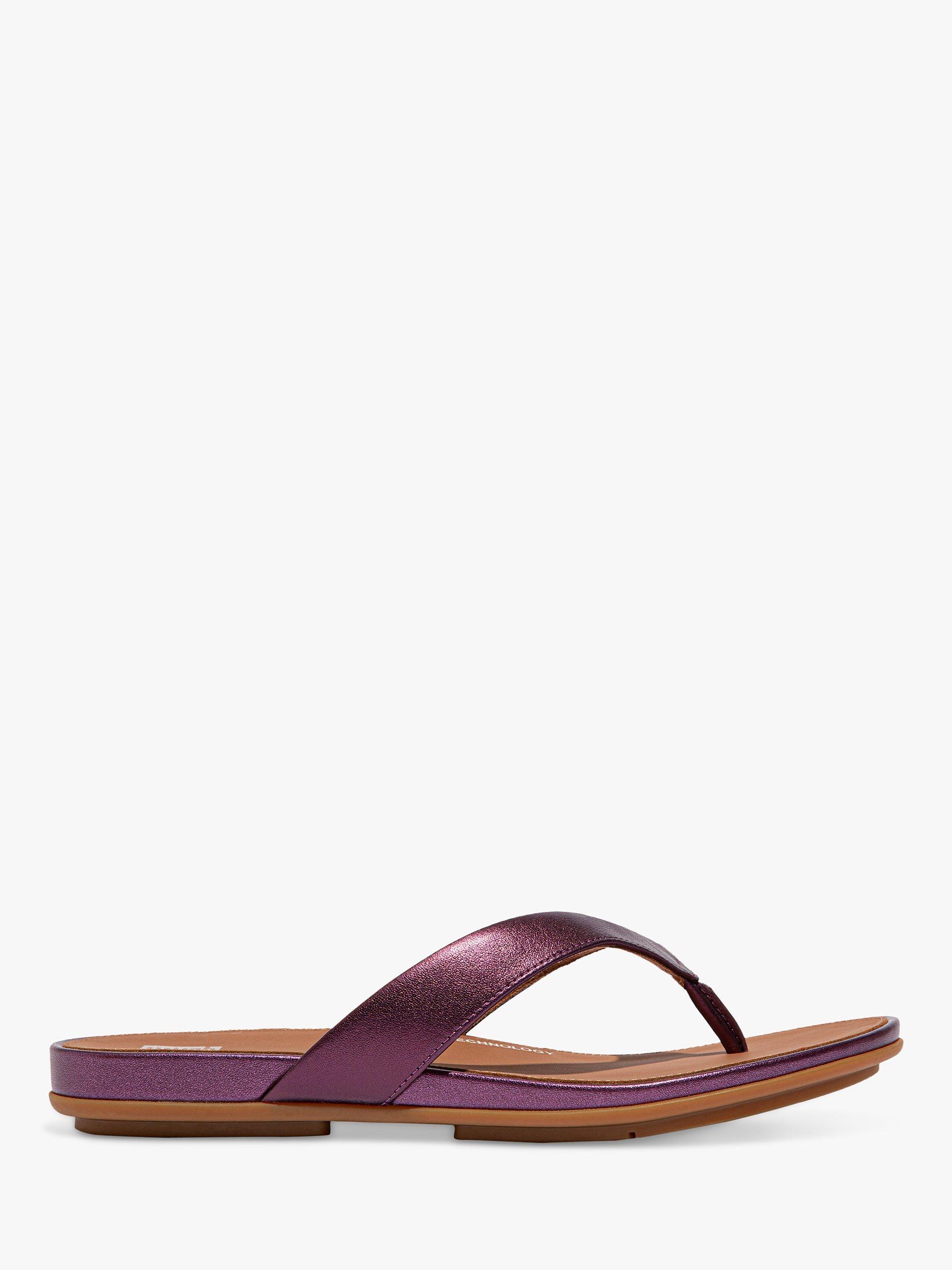 Product image 1 of 4, which shows FitFlop Gracie Leather Flip Flops, Metallic Mauve Wine, 3