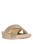 FitFlop Glitter Cross Flatform Sliders, Platinum