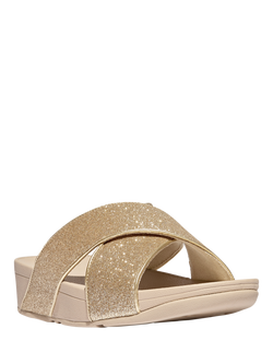FitFlop Lulu Crinkled Shimmer Cross Sliders - view 2, Gold
