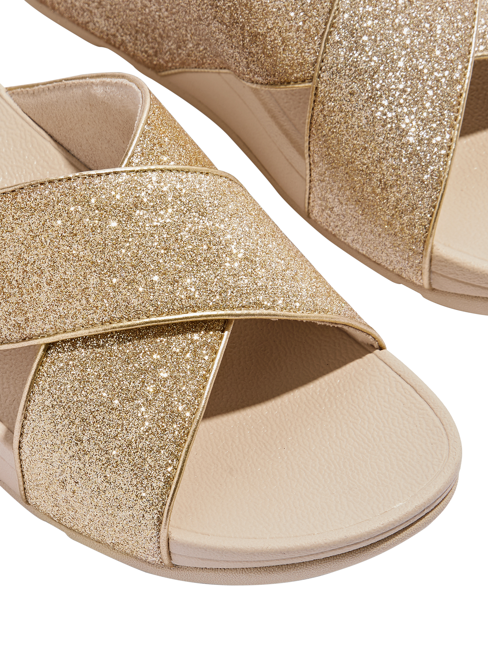 Product image 3 of 4, which shows FitFlop Glitter Cross Flatform Sliders, Platinum, 3