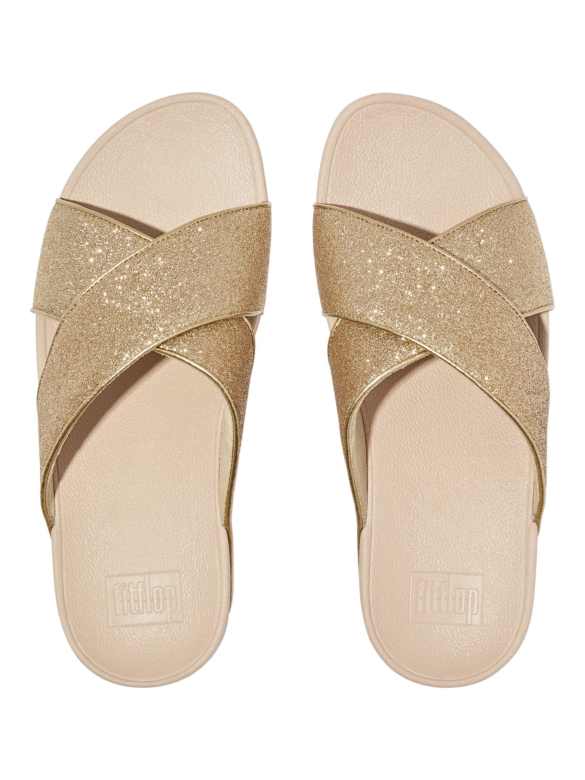 Product image 4 of 4, which shows FitFlop Glitter Cross Flatform Sliders, Platinum, 3