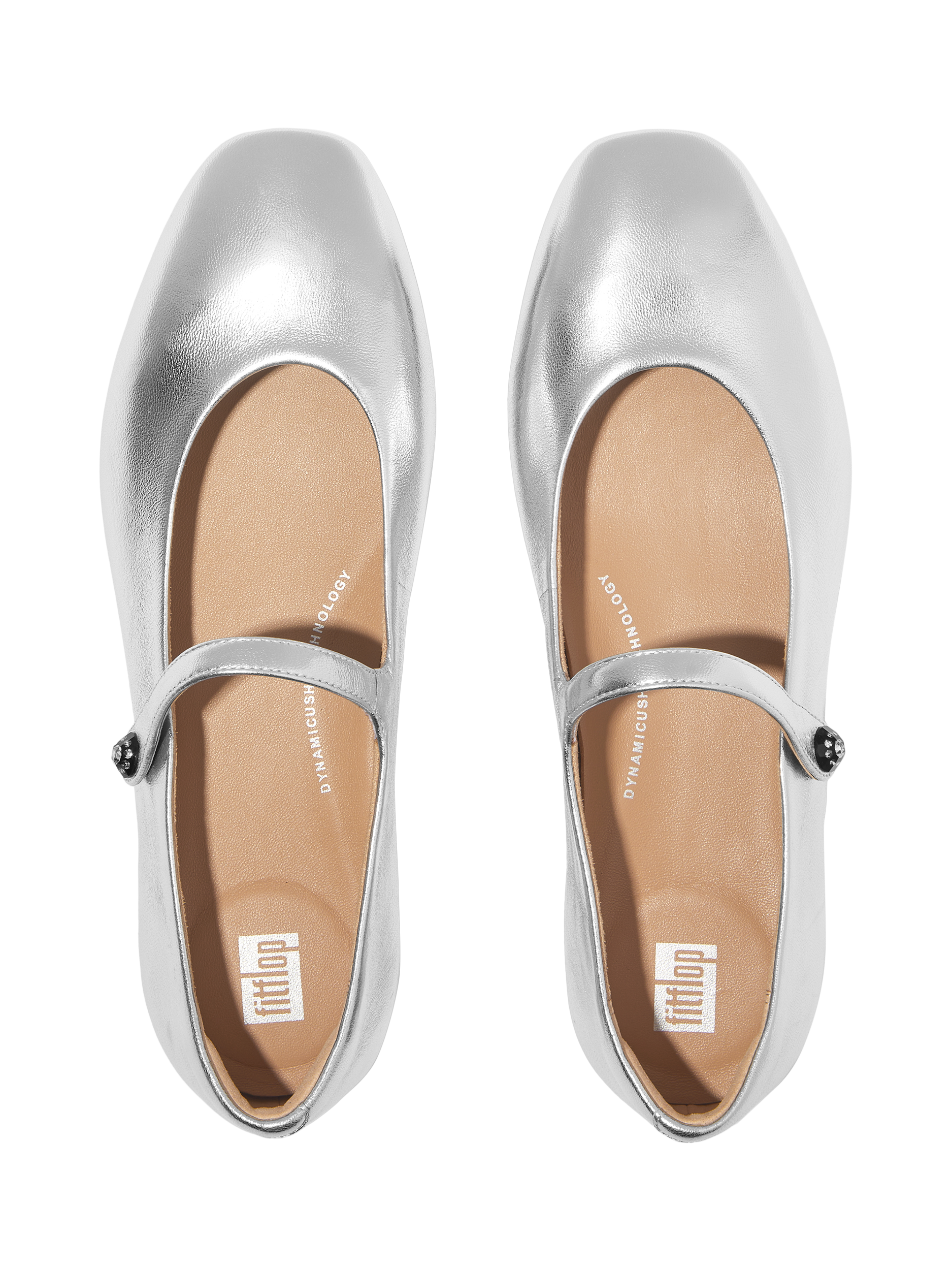 Product image 5 of 5, which shows FitFlop Delicato Leather Mary Janes, Silver, 3