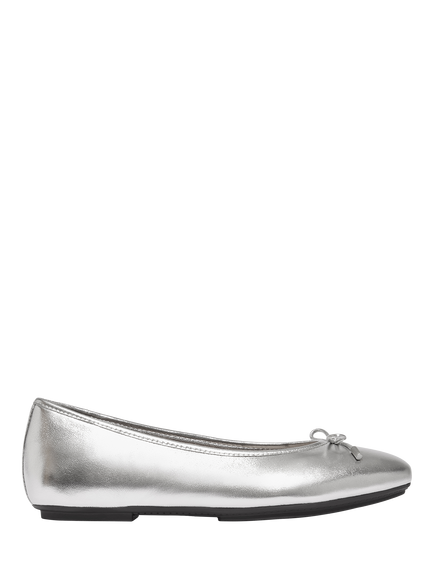 FitFlop Delicato Leather Bow Ballerina Pumps, Silver