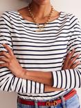 Boden Ella Breton Stripe Long Sleeve Top, Ivory/Navy