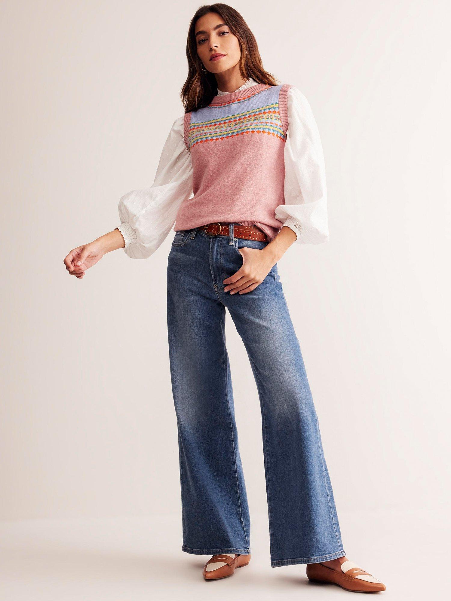 Product image 1 of 6, which shows Boden High Rise Wide Leg Jeans, Mid Wash, 27R
