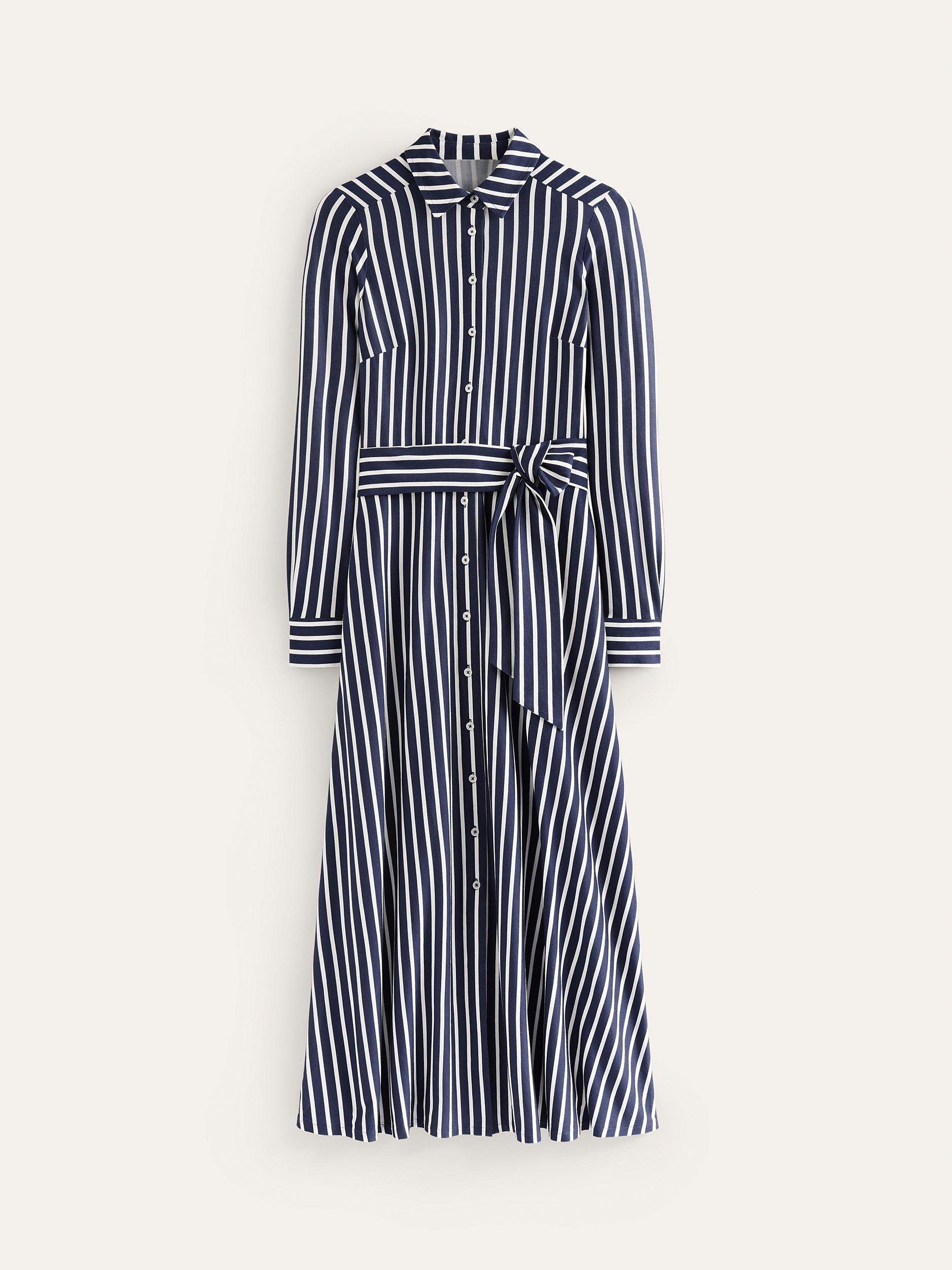 Boden Marcia Stripe Midi Dress Navy Ivory